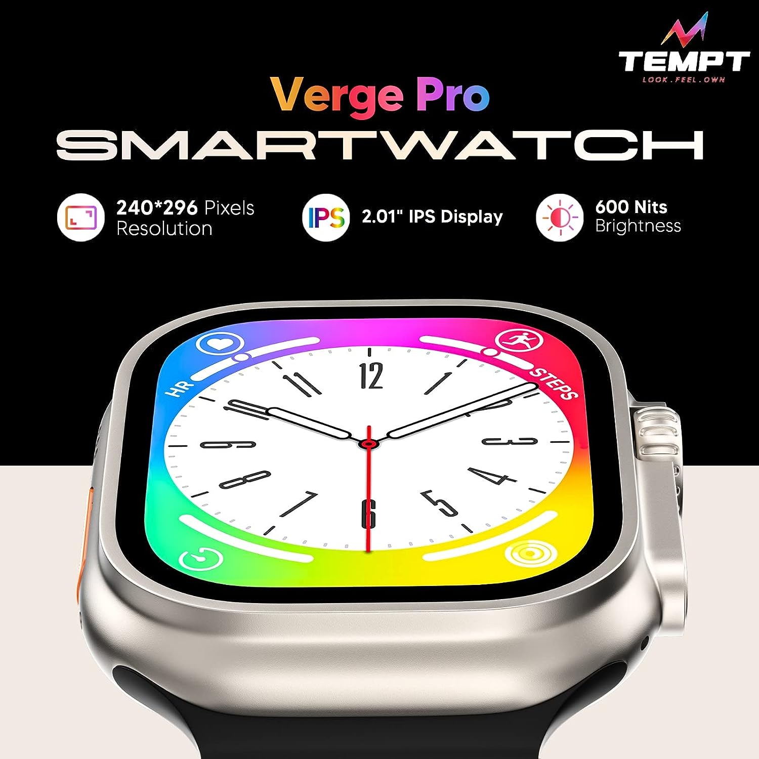 Tempt Verge Pro Smart Watch 2.01" IPS Display, Multiple Watch Faces, Fitness Tracker for Android Sport Mode Grey