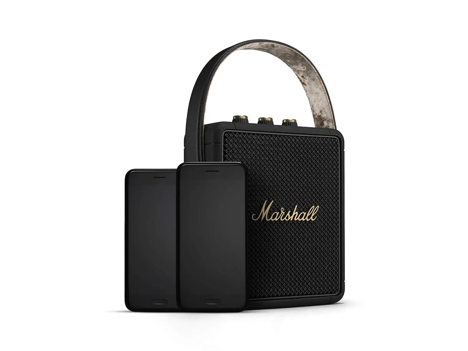 Marshall Stockwell II Portable Bluetooth Speaker with 20+ Hours of Portable Playtime, (360° Sound), Water-Resistant (IPX4) – Black & Brass.