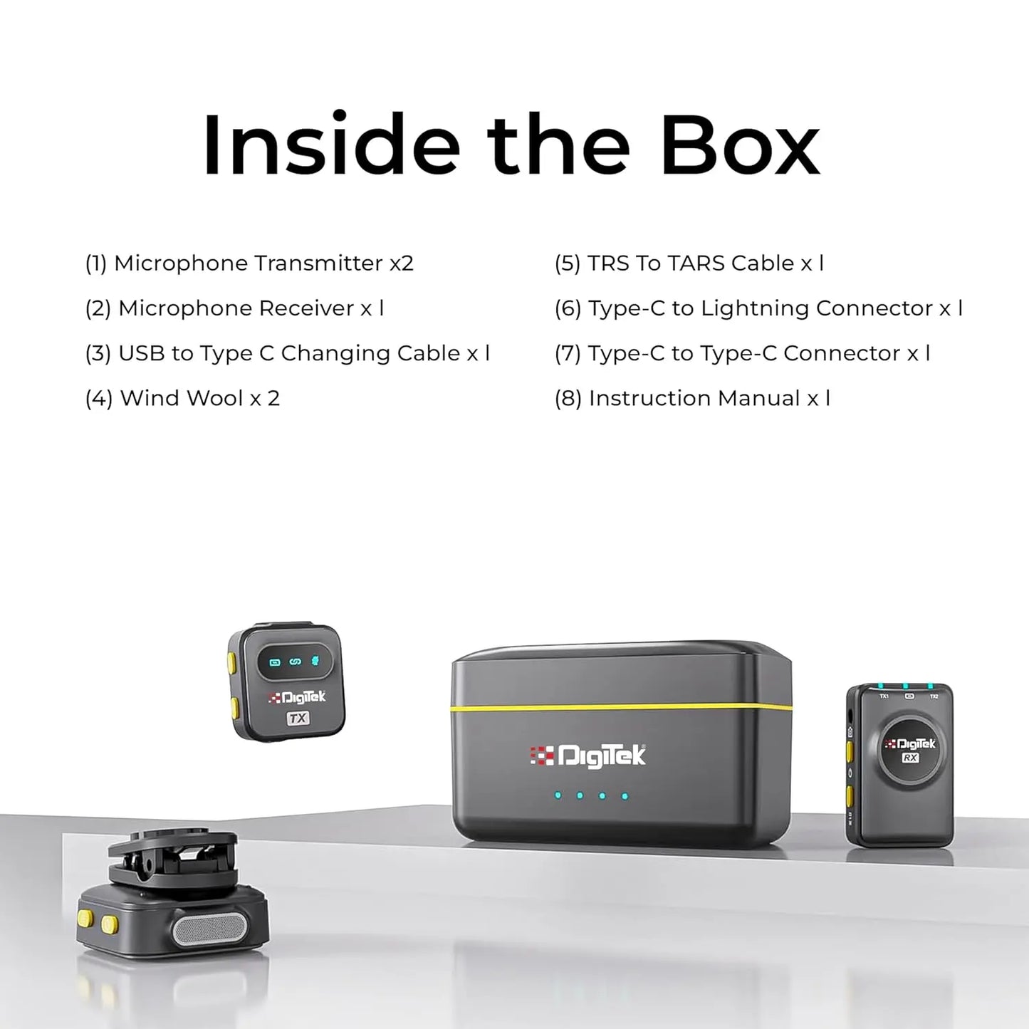 Digitek DWM-118 2-in-1 Wireless Microphone, 50m Range, Noise Reduction, 7Hr Battery, Plug & Play, C-to-C & C-to-LTC Converter