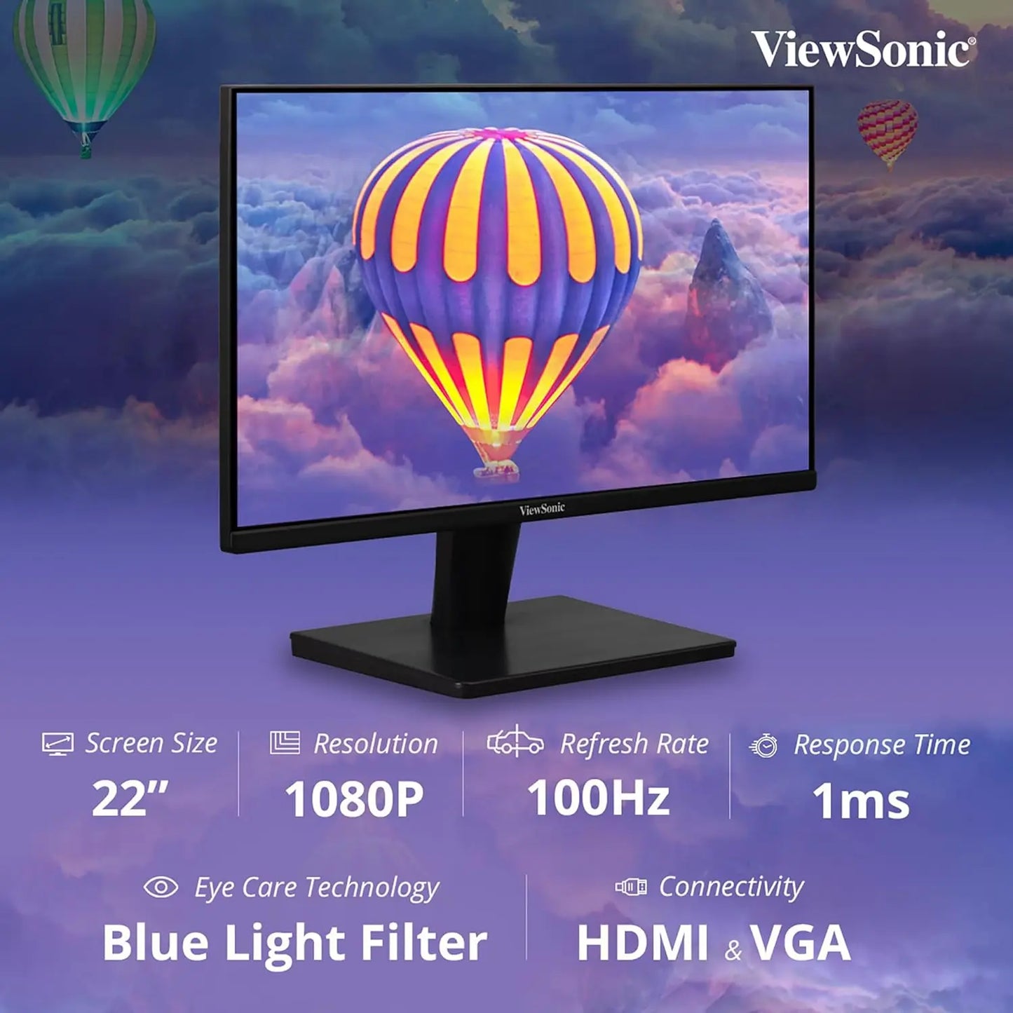 ViewSonic 22" FHD 1080p 100Hz 1080p Display AMD Freesync VA Monitor My Store