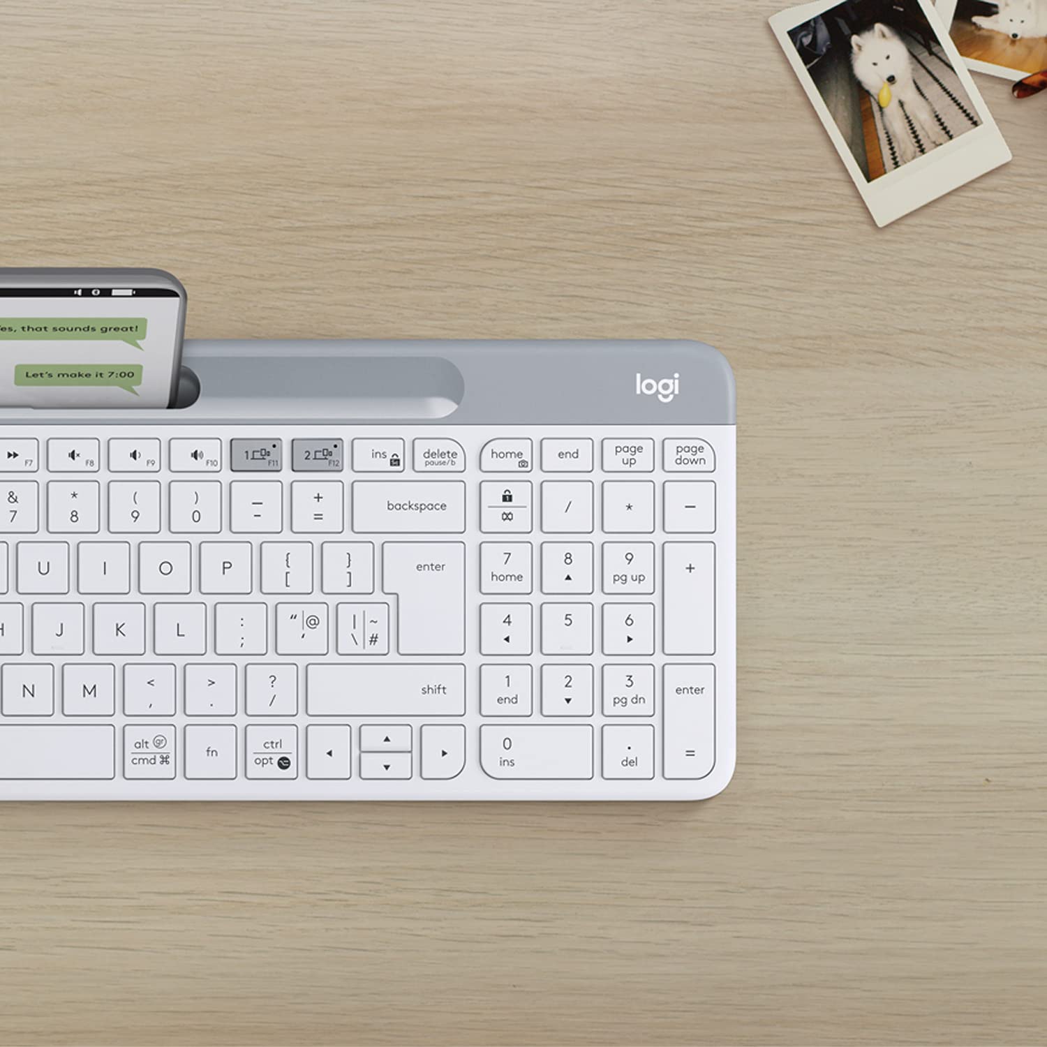 Logitech K580 Slim Multi-Device Wireless Keyboard – Bluetooth Receiver White