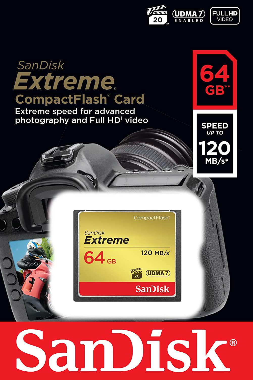 SanDisk Extreme 64GB CompactFlash Memory Card UDMA 7 Speed Up To 120MB/s