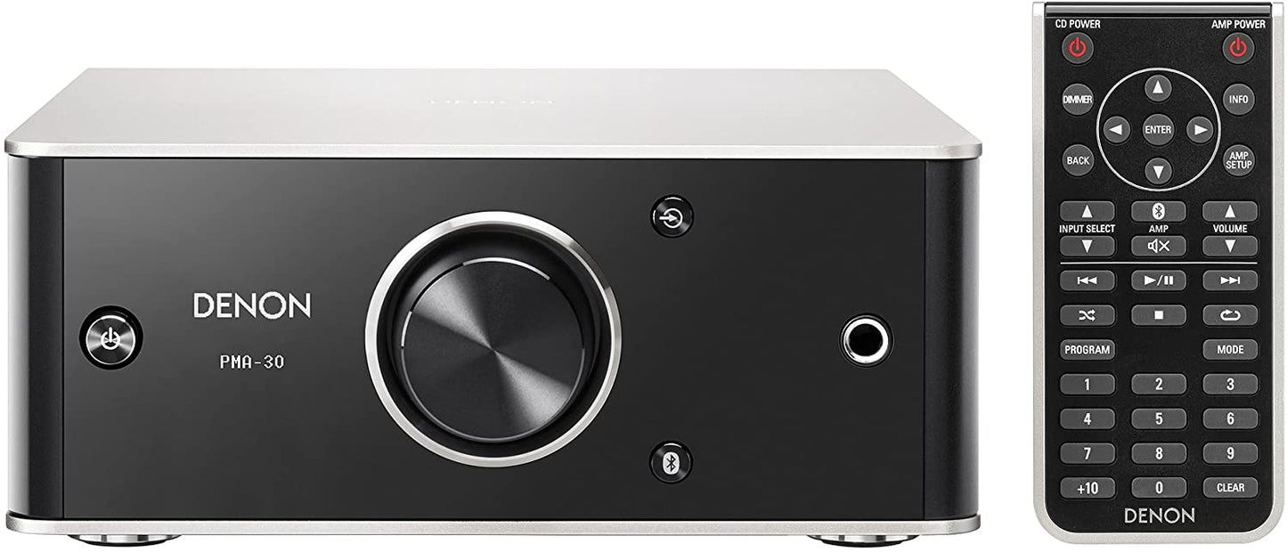 Denon PMA-30 Integrated Stereo Amplifier - Compact Design 30W x 2 Channels  Bluetooth Streaming, USB-B Input  Horizontal or Vertical Orientation  Included USB-A to USB-B Cable