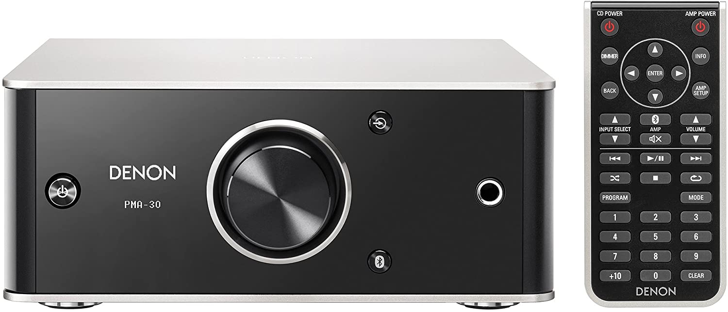 Denon PMA-30 Integrated Stereo Amplifier - Compact Design 30W x 2 Channels  Bluetooth Streaming, USB-B Input  Horizontal or Vertical Orientation  Included USB-A to USB-B Cable