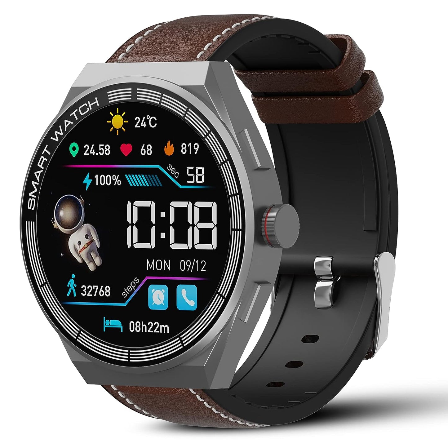 Tempt Edge Pro Smartwatch 1.51" AMOLED Display, Multiple Watch Faces & Sport Modes Brown