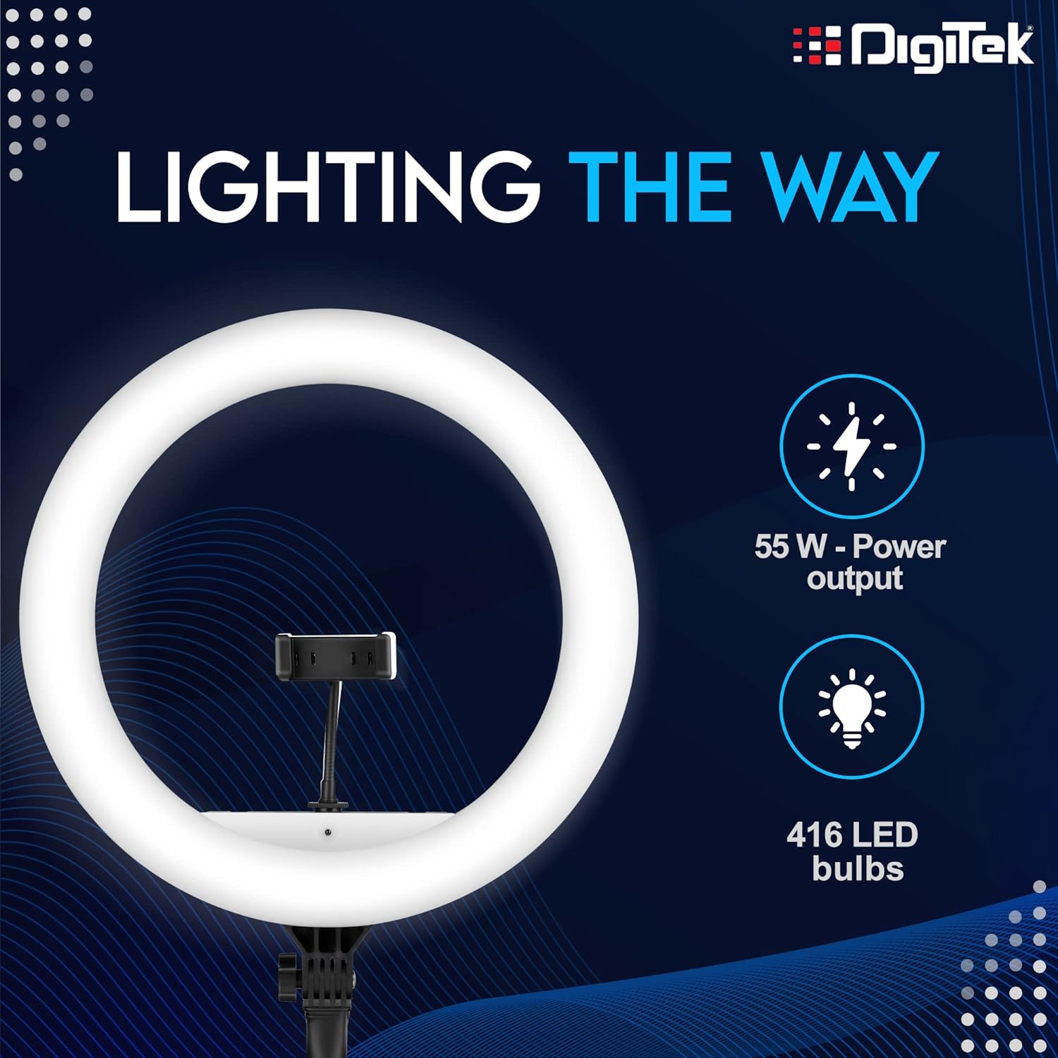 Digitek Platinum DPRL-19RT Professional LED Ring Light Runs on AC Power with No Shadow apertures, Ideal use for Makeup, Video Shoot,