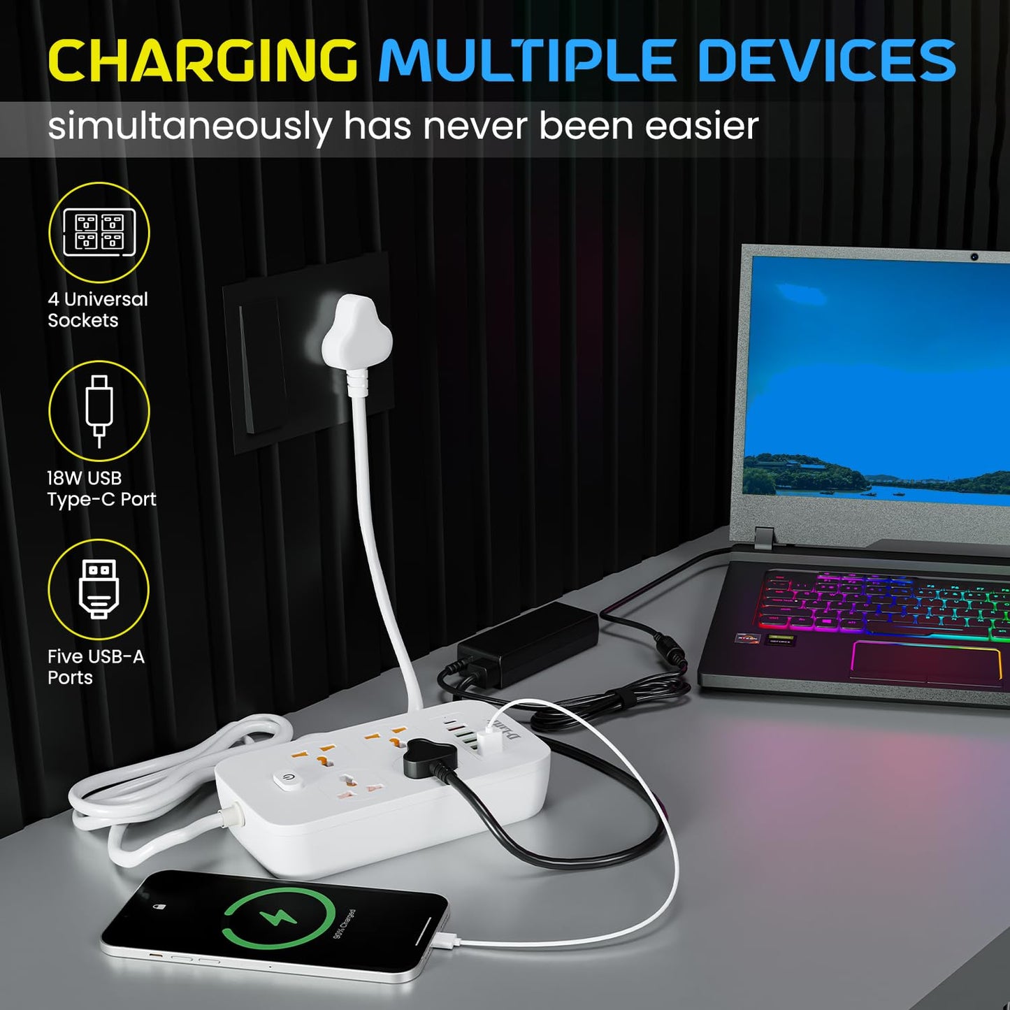 Dlink Addon Spike Extension cord Power strip 1500W DPA-F451