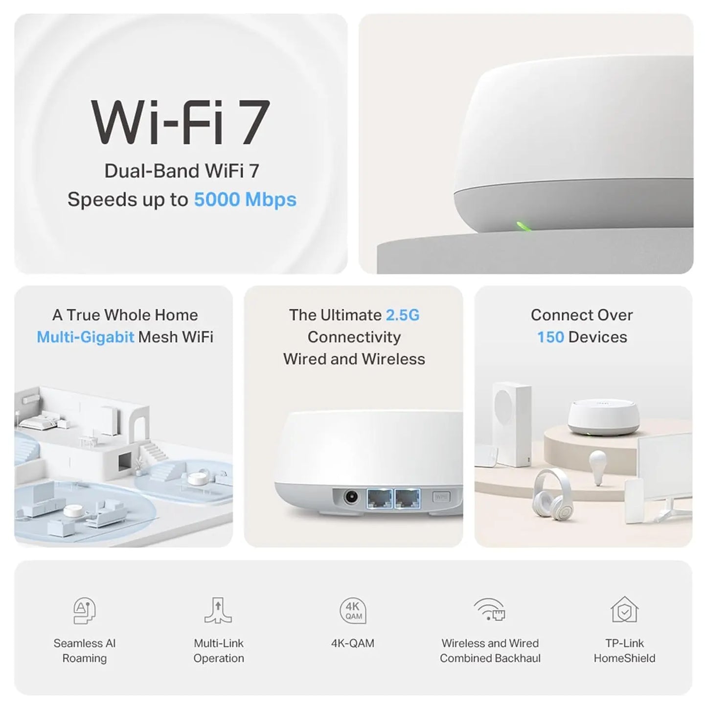 TP-Link BE5000 Deco BE25 Dual-Band Whole Home Mesh WiFi 7 System - 1 Pack