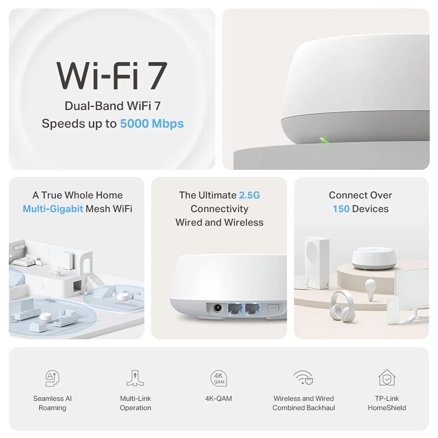 TP-Link BE5000 Deco BE25 Dual-Band Whole Home Mesh WiFi 7 System - 2 Pack
