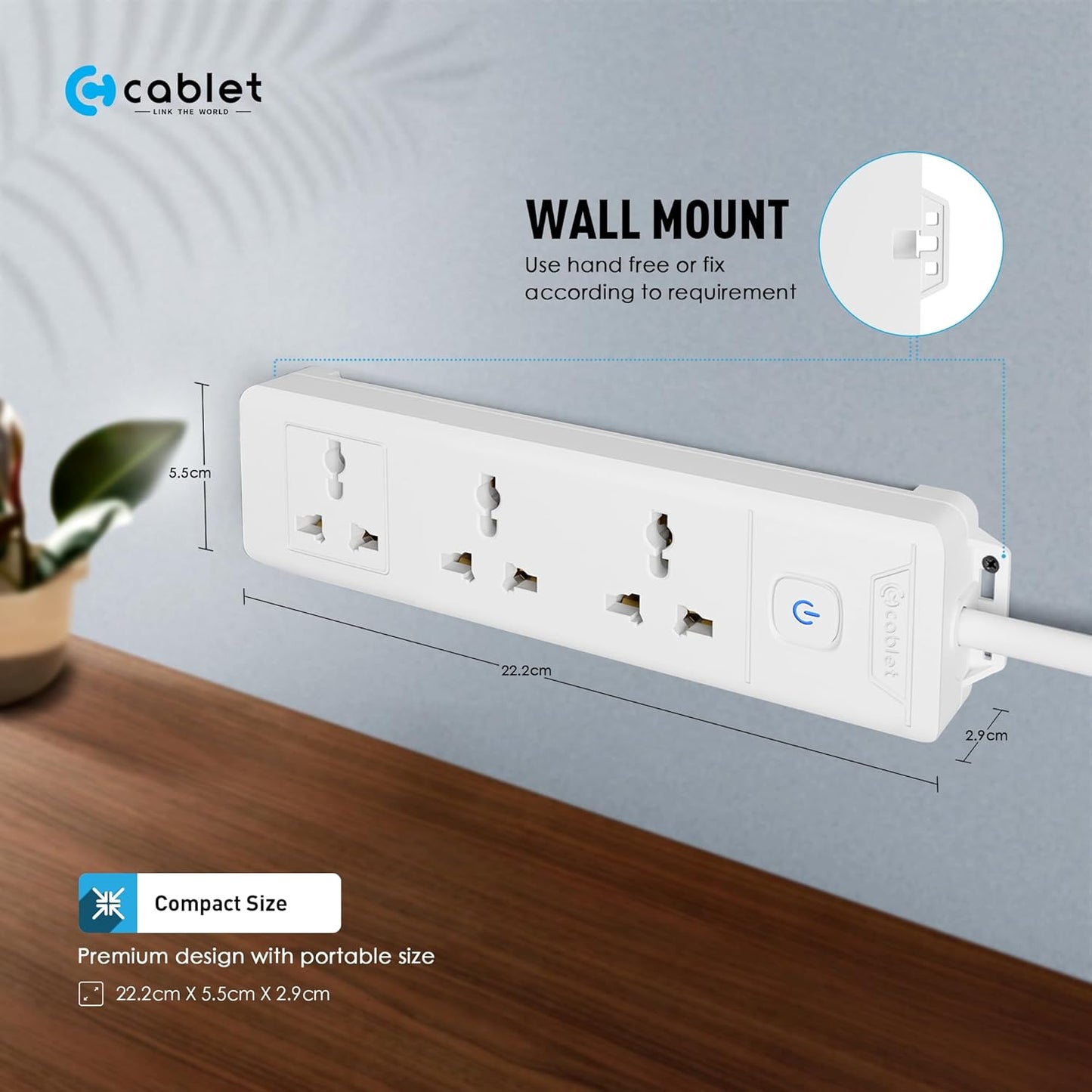 Cablet 3010-18, 3-Socket (2500W) Extension Board with 1.8M Cable