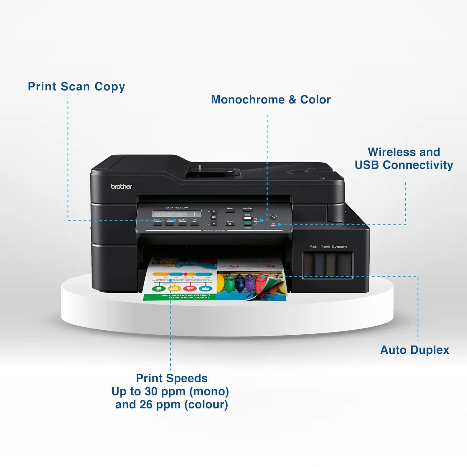 Brother DCP-T820DW Ink Tank Printer - Auto Duplex Printing, Print, Scan, Copy, ADF, WiFi/LAN/USB