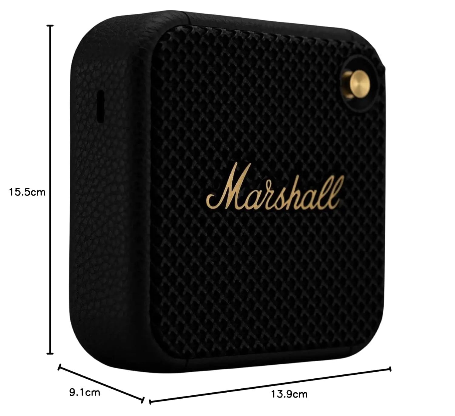 Marshall Willen Portable Bluetooth Speaker with 15+ Hours of Portable Playtime, Dust & Waterproof (IP67) - Black & Brass.