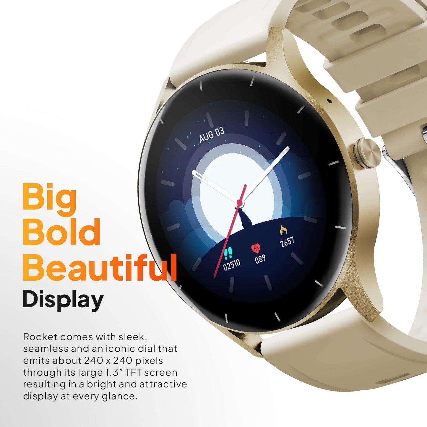 Fire-Boltt Rocket SmartWatch ‎BSW093 1.3" Bluetooth Calling Smartwatch with AI Voice Assistant, 100+ Sports Modes, 360 Health Suite Champagne Gold