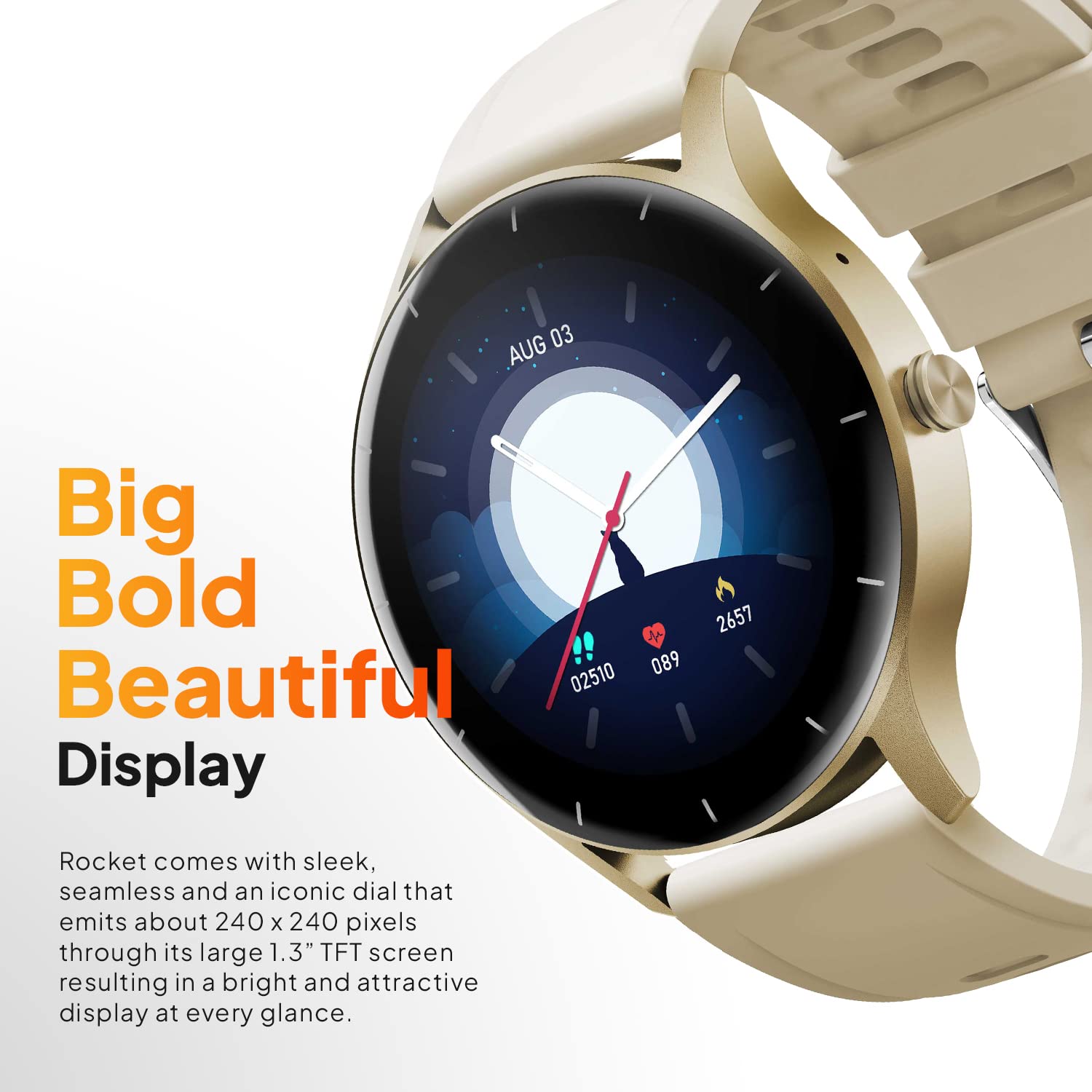 Fire-Boltt Rocket SmartWatch ‎BSW093 1.3" Bluetooth Calling Smartwatch with AI Voice Assistant, 100+ Sports Modes, 360 Health Suite Champagne Gold