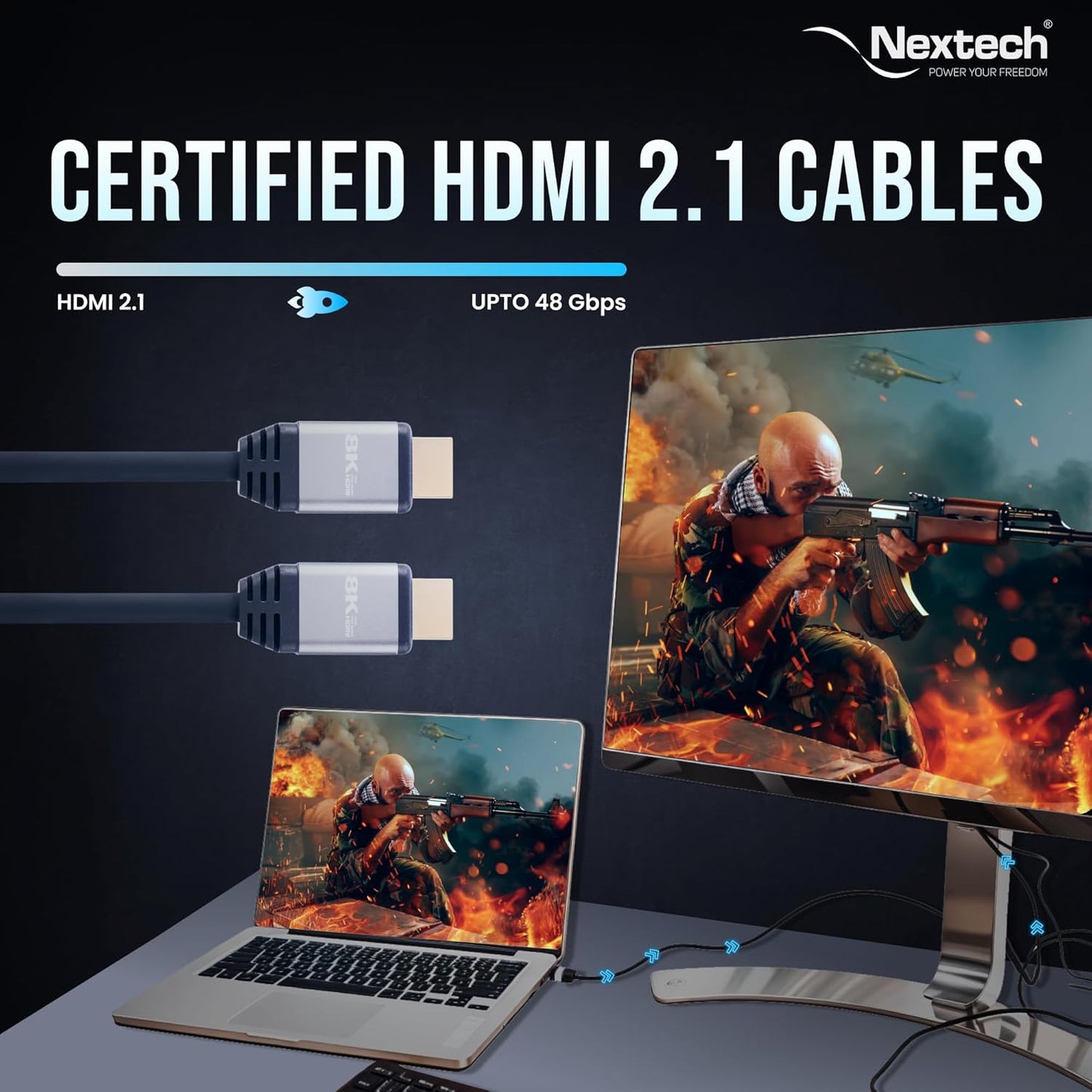 Nextech NC105 8K HDMI 2.1 Ultra HD Certified Fibre Cable with 8K@60Hz, 4K@120Hz, High Speed 48Gbps, eARC, 3D connectitiy, Compatible with All HDMI Devices, TV Set-top Box, Gaming Console (5 Meters)