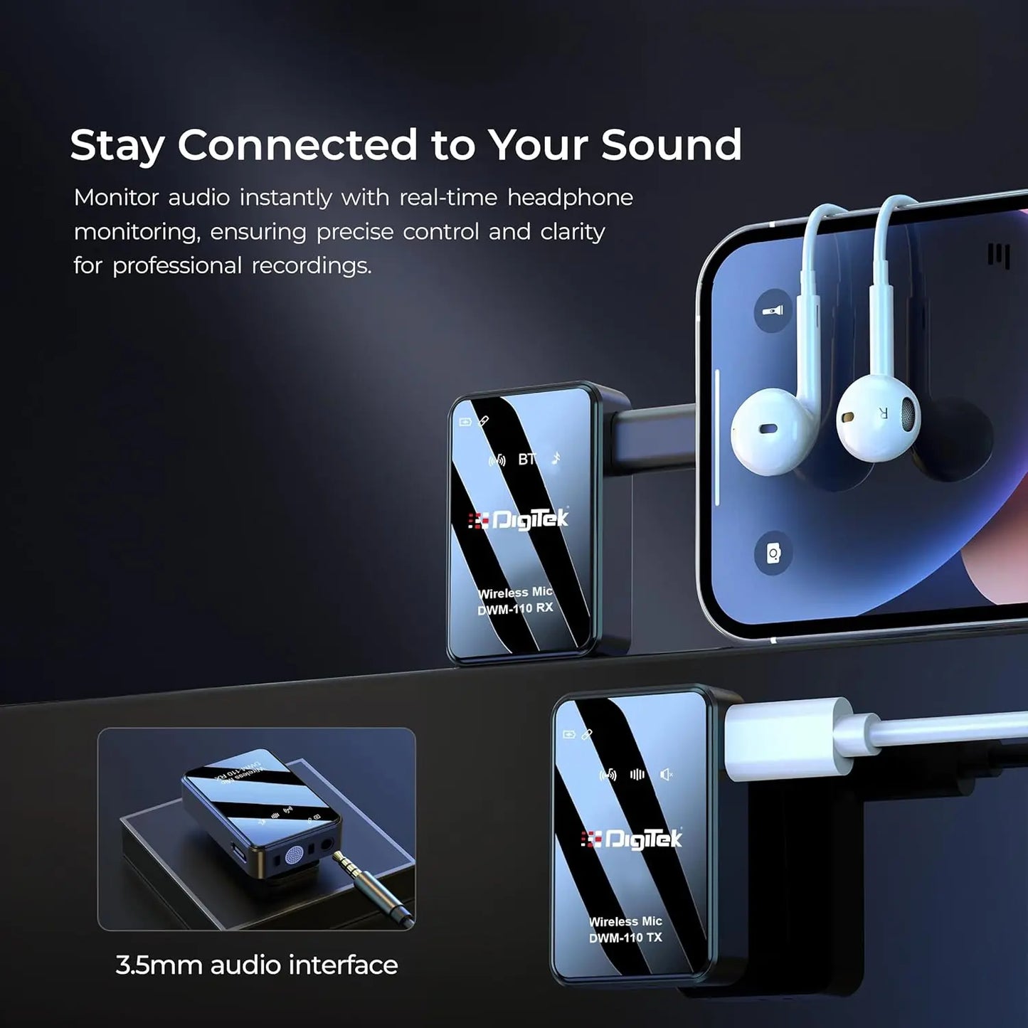 Digitek DWM-110 2-in-1 Wireless Microphone System with 2.4GHz RF, 50m Range, 8Hr Run Time, Plug & Play