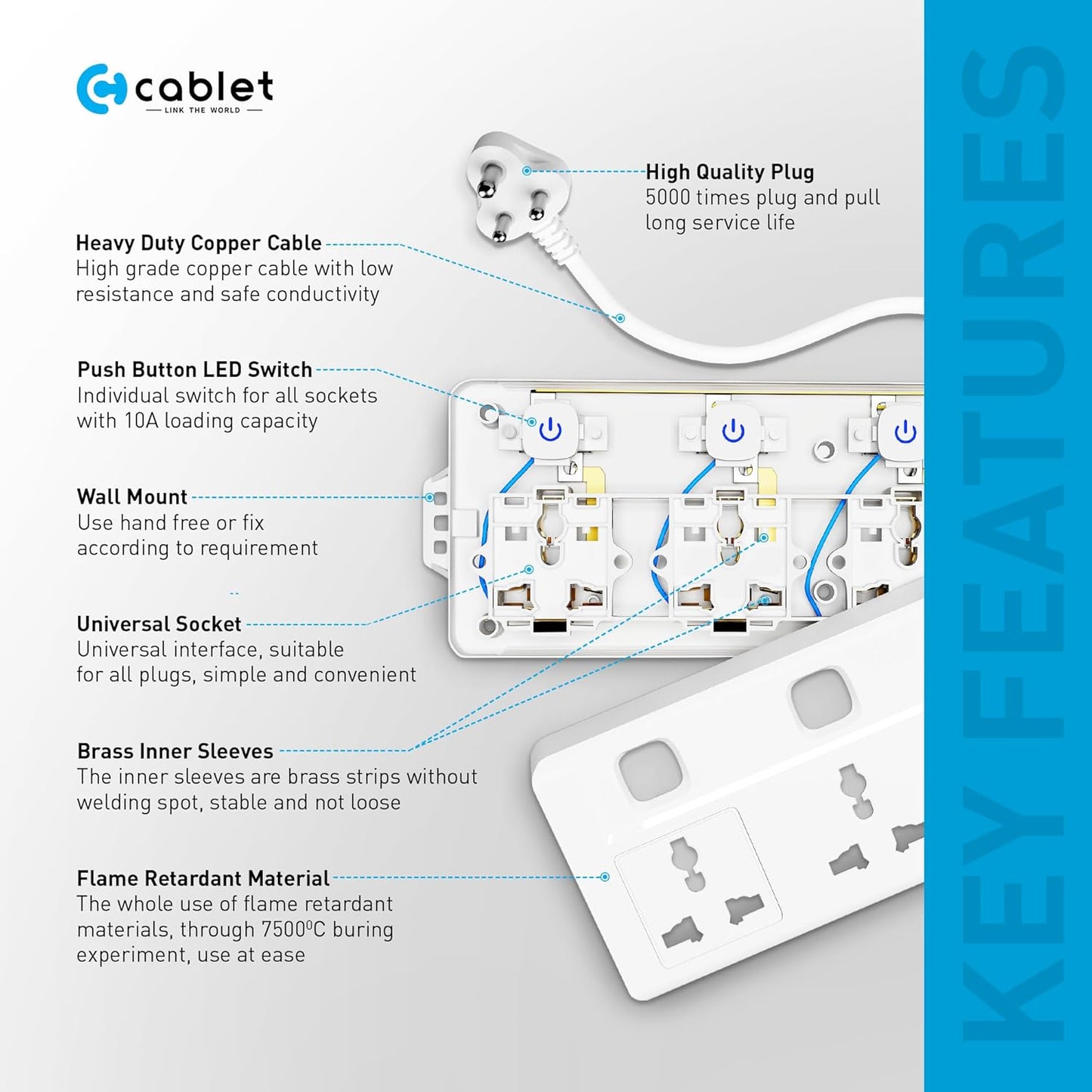 Cablet 4 Socket 4 Switch 1.8m Spike   4040-18