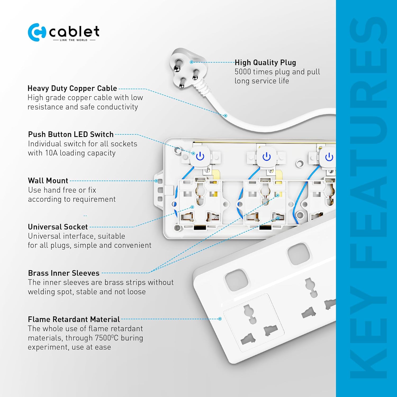 Cablet 4 Socket 4 Switch 1.8m Spike   4040-18