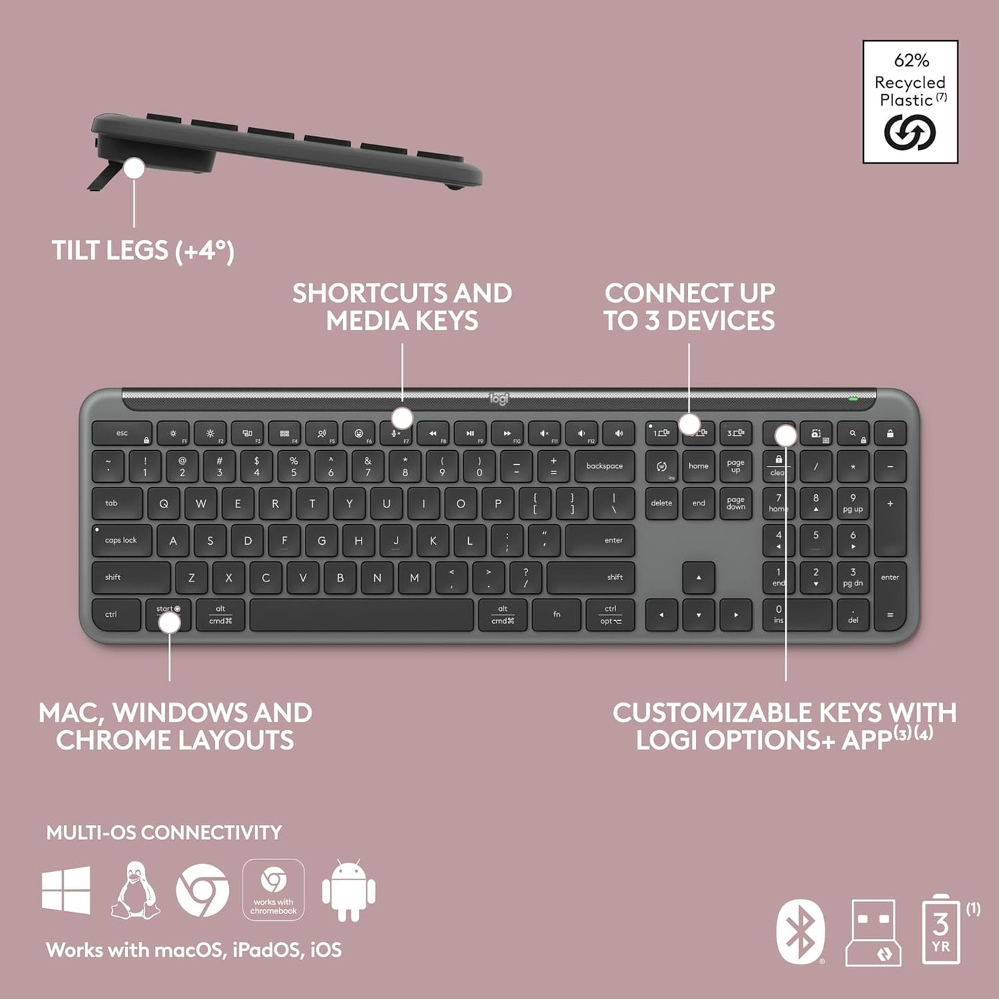 Logitech Signature Slim K950 Wireless Bluetooth Keyboard Multi-OS, Windows, Mac, Chrome  Graphite