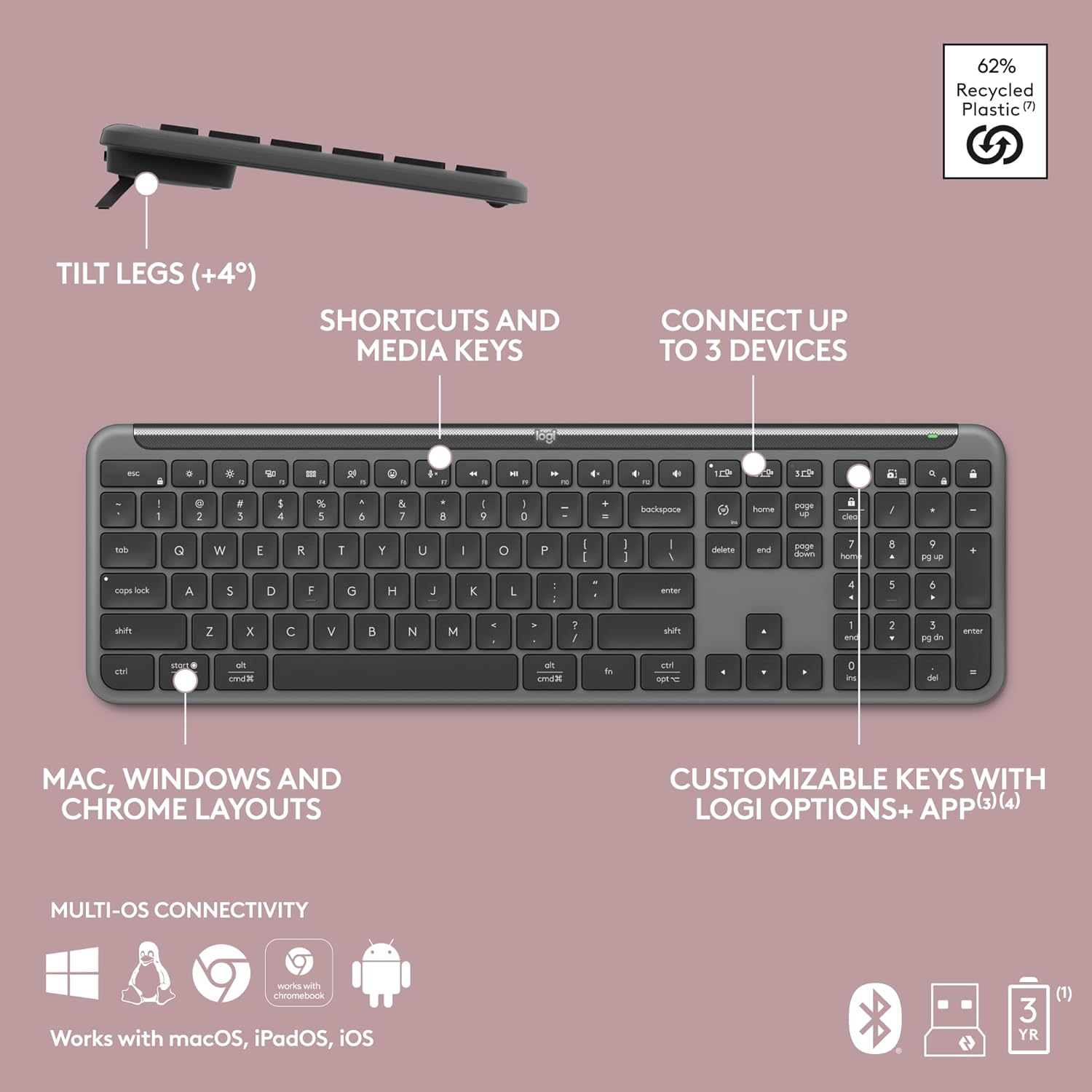 Logitech Signature Slim K950 Wireless Bluetooth Keyboard Multi-OS, Windows, Mac, Chrome  Graphite