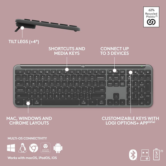 Logitech Signature Slim K950 Wireless Bluetooth Keyboard Multi-OS, Windows, Mac, Chrome  Graphite