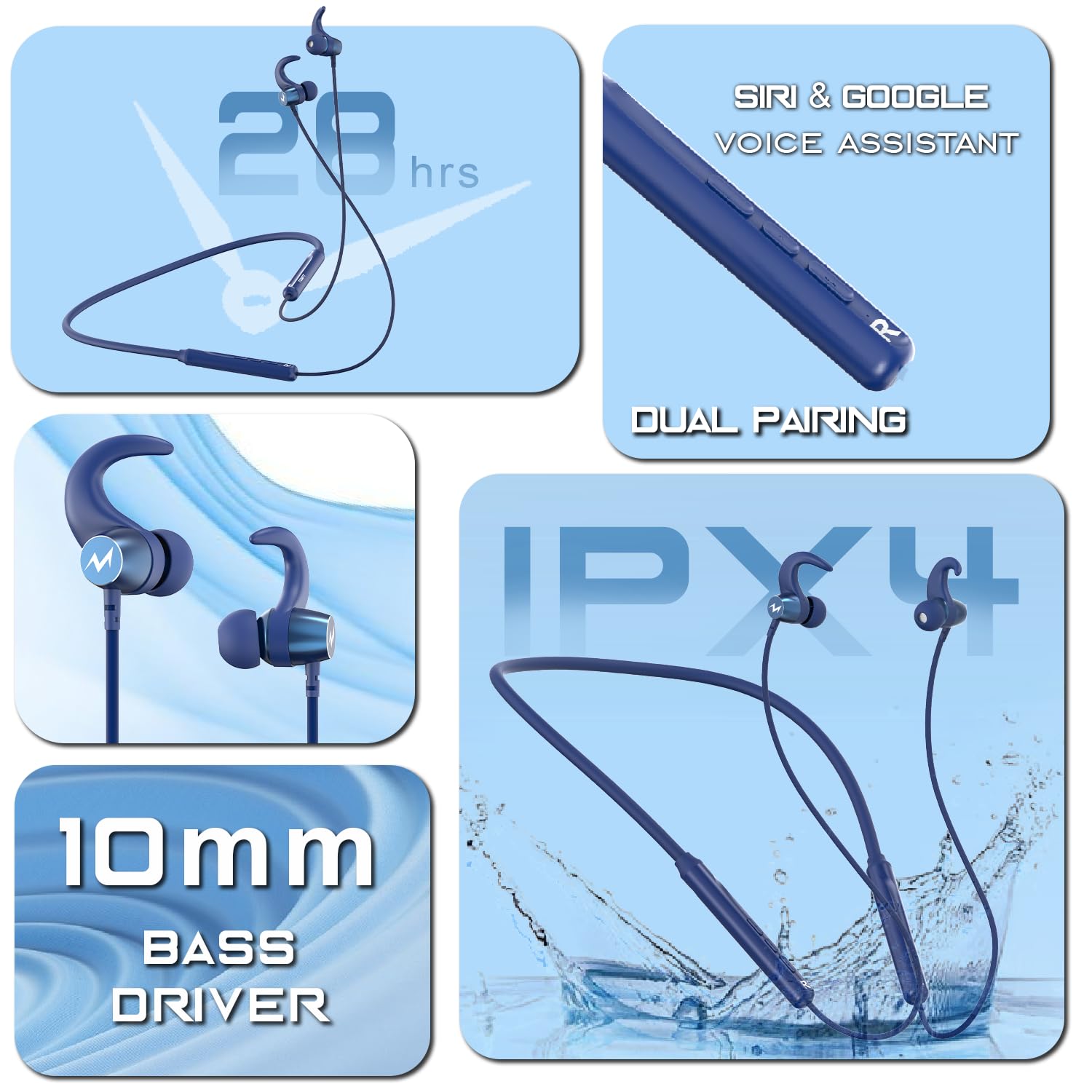 Tempt Groove Bluetooth 5.2 Neckband with OxyAcoustics Technology Navy Blue