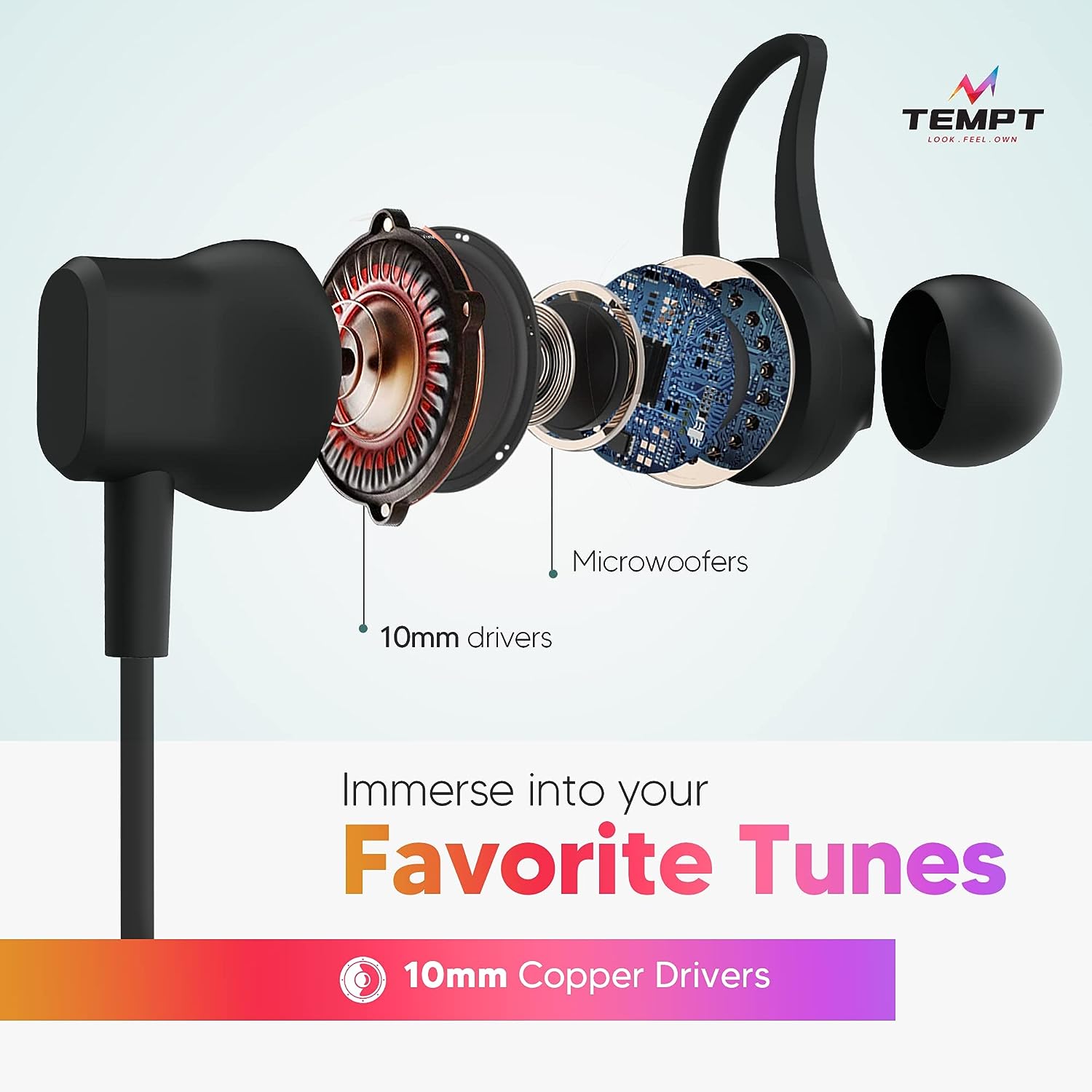 Tempt Rush Wireless Bluetooth 5.2 Neckband  with OxyAcoustics Technology 35 Hrs Playback Black