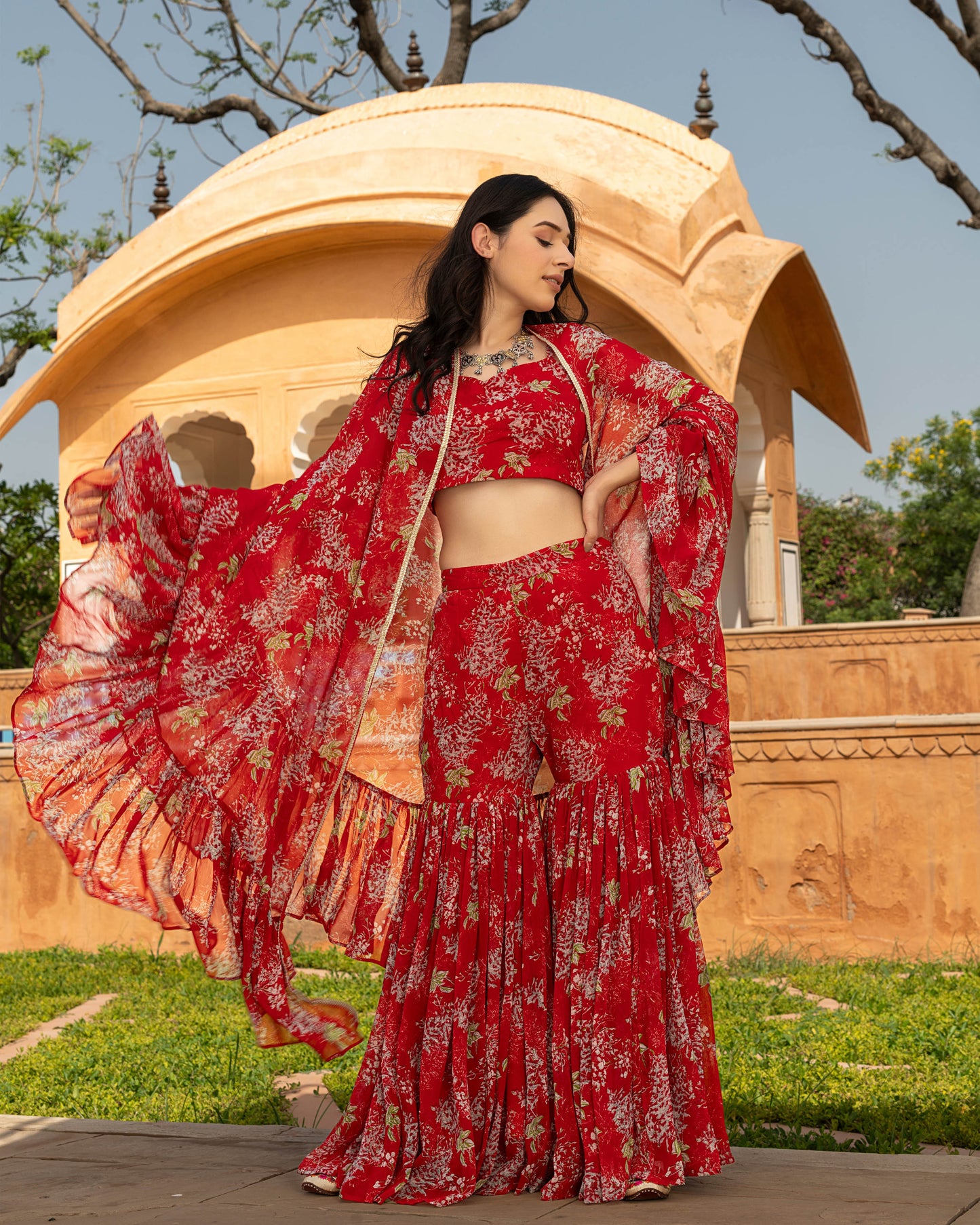 Oviya Georgette Cape Sharara Set My Store