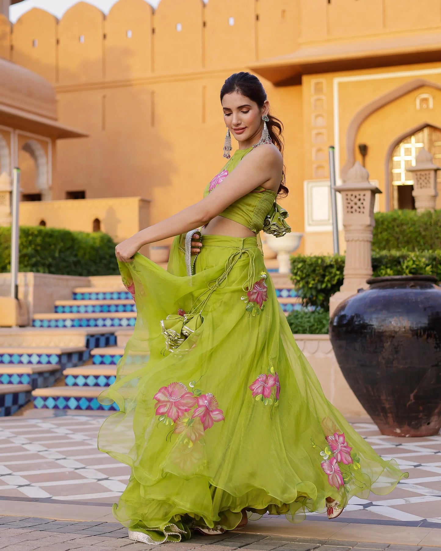 Jhuhi Handpainted Organza Lehenga Set My Store