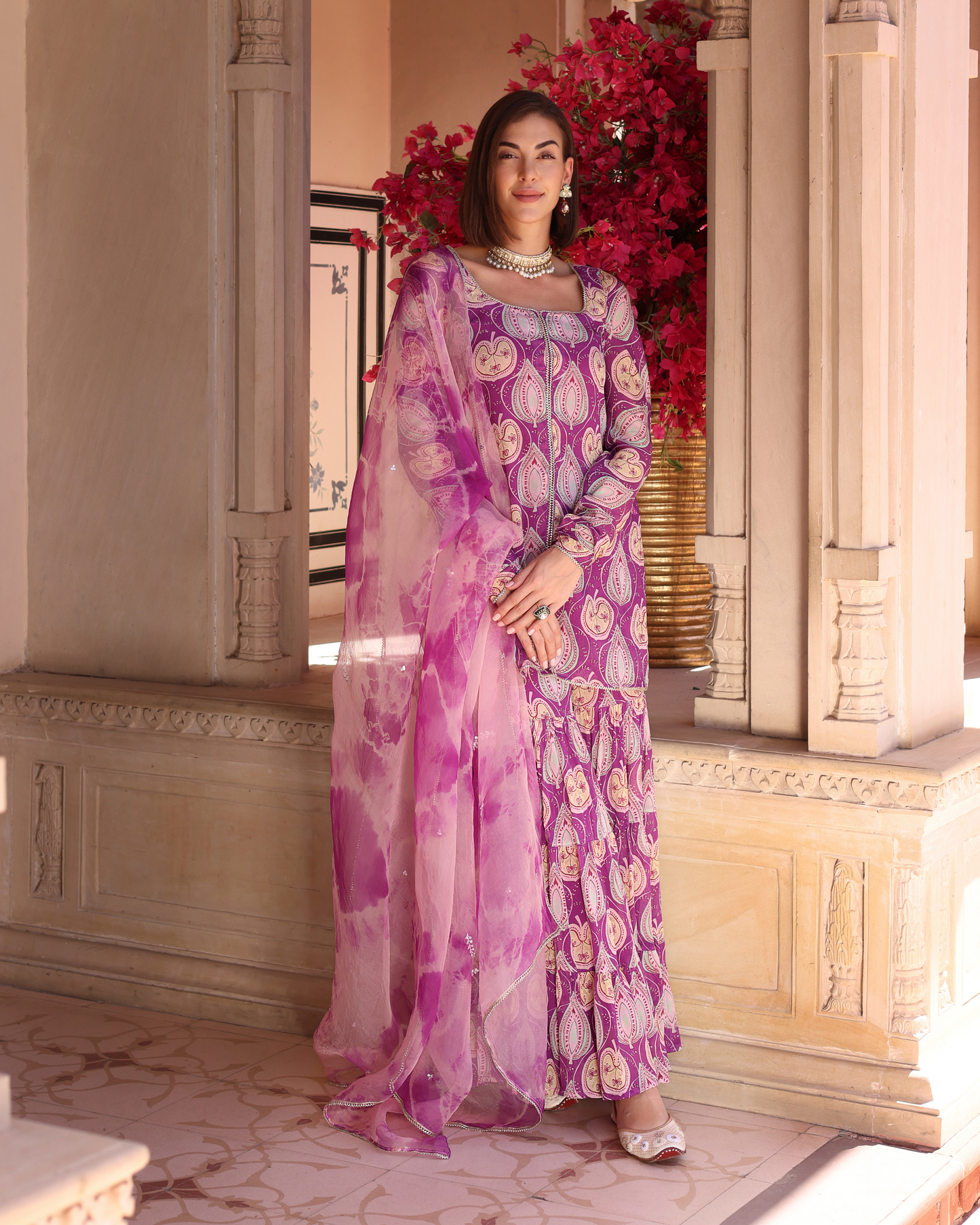 Lilac Floral Fantasy Printed Chinon Sharara Set Quick Cart