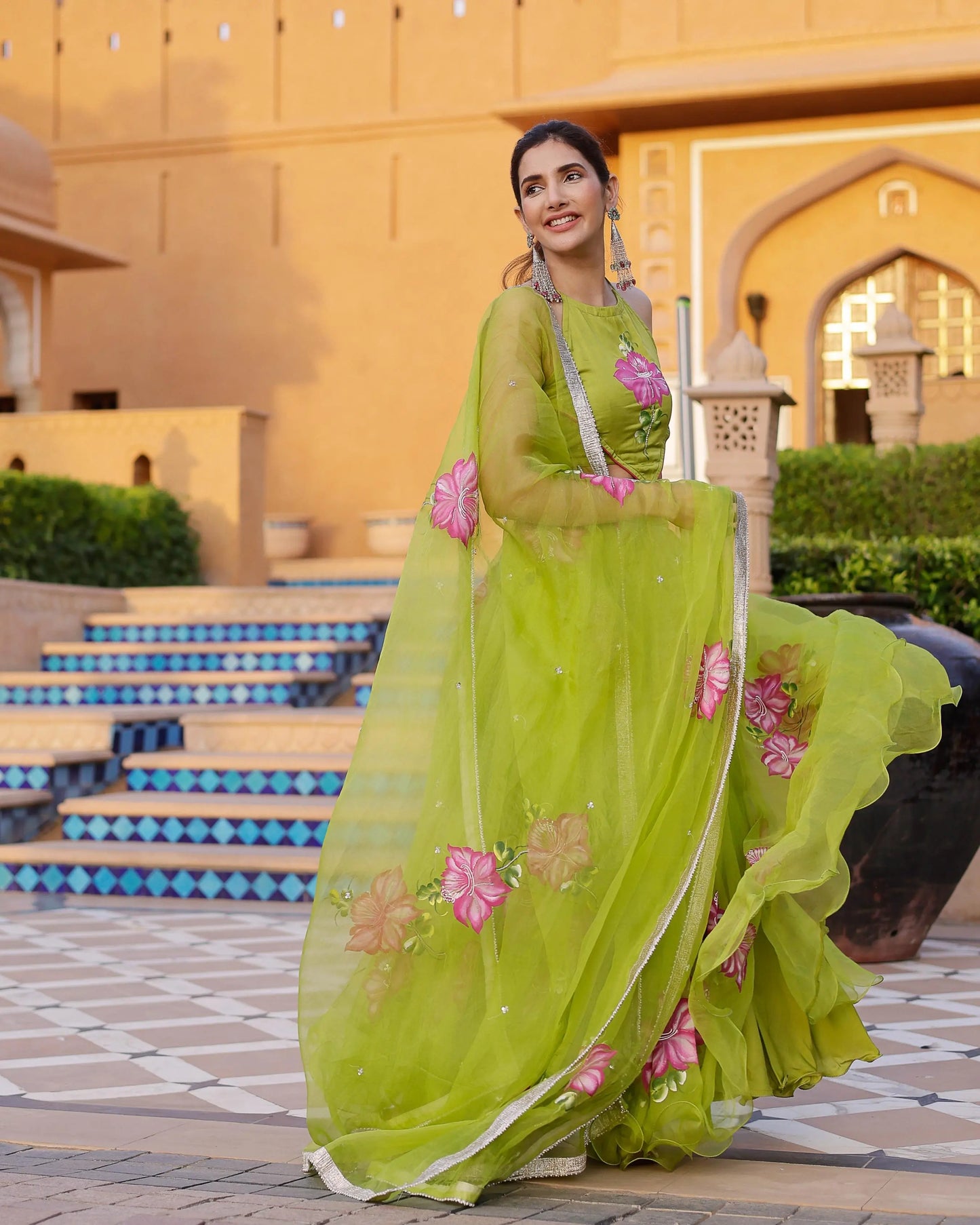 Jhuhi Handpainted Organza Lehenga Set My Store