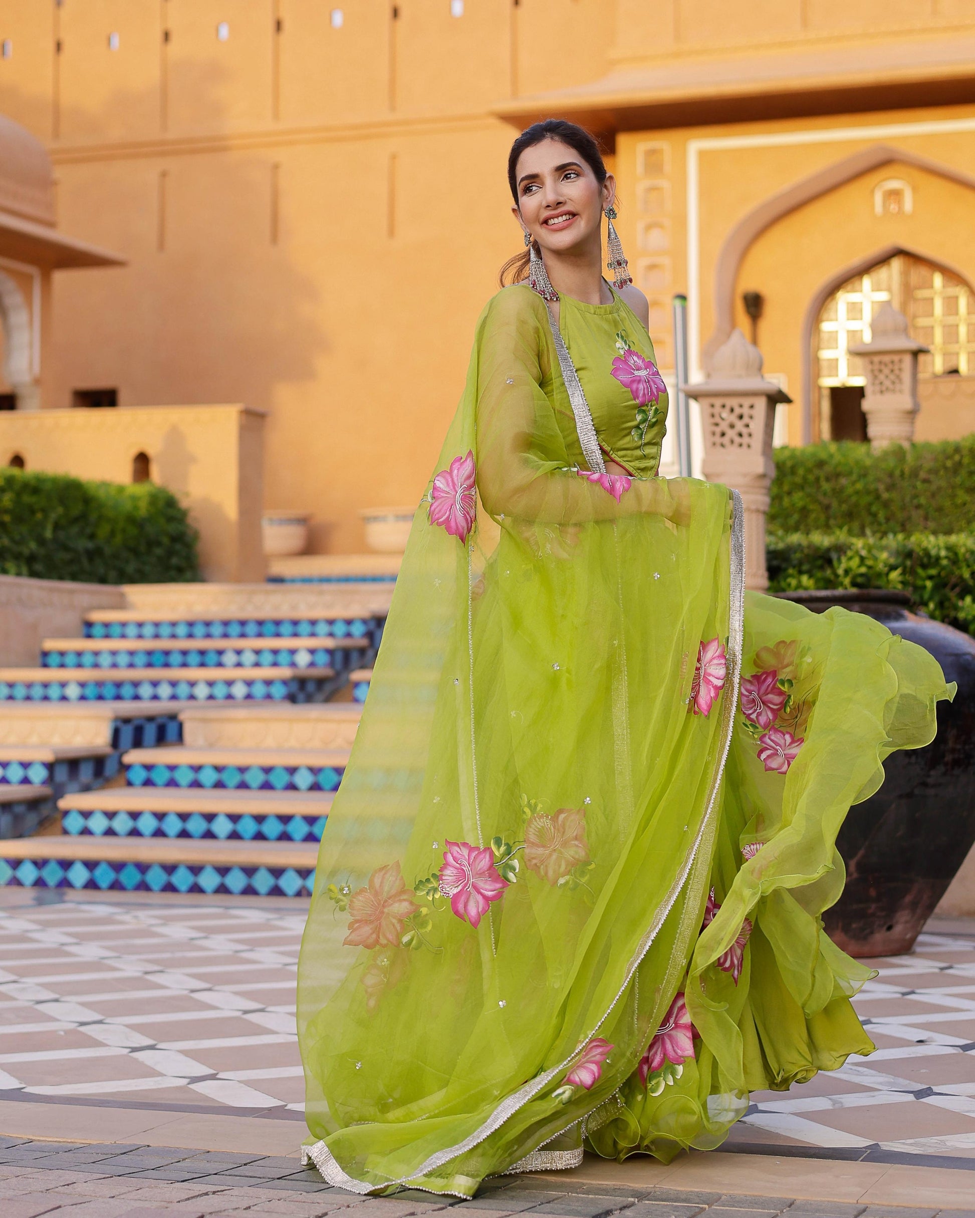 Jhuhi Handpainted Organza Lehenga Set My Store