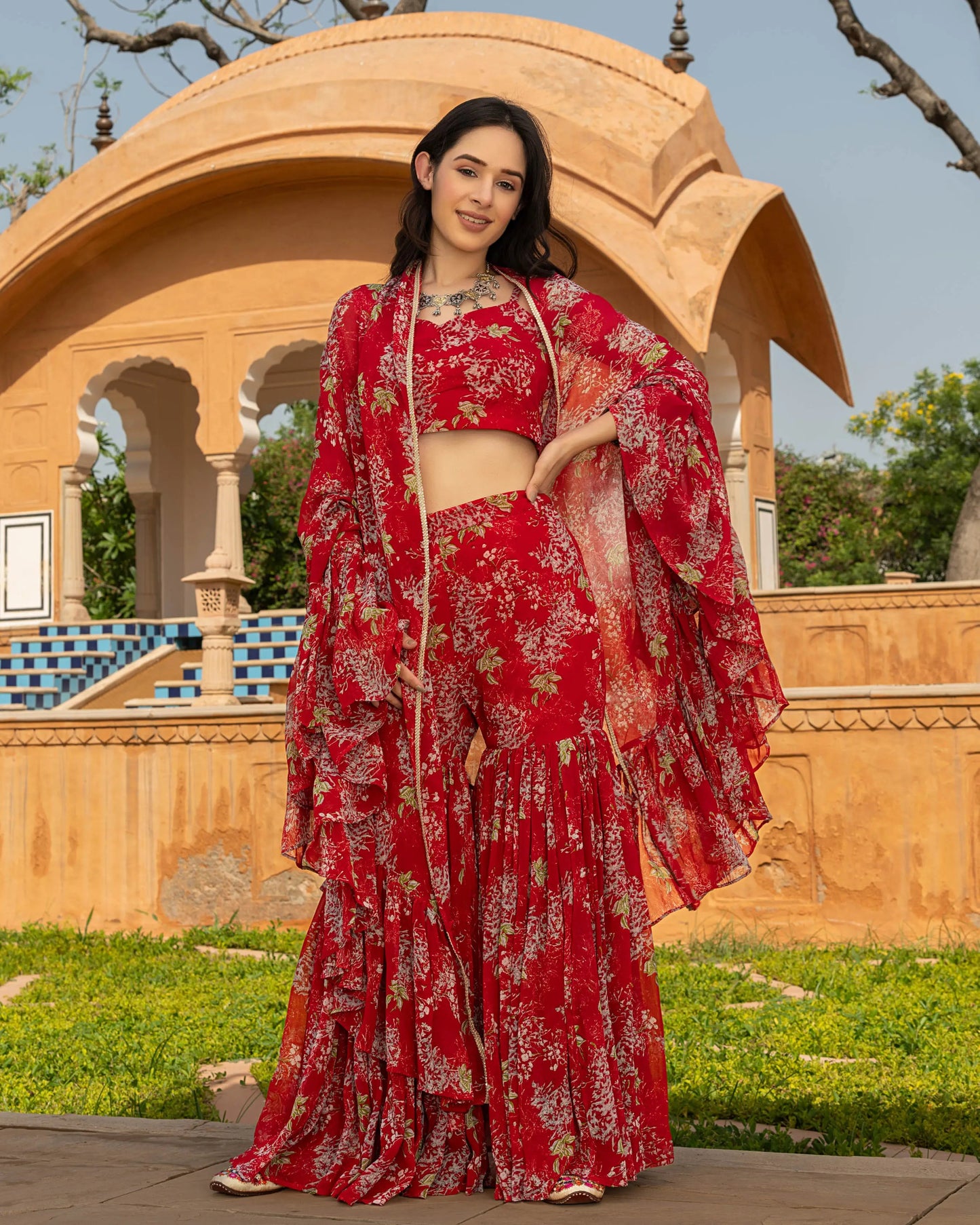 Oviya Georgette Cape Sharara Set My Store