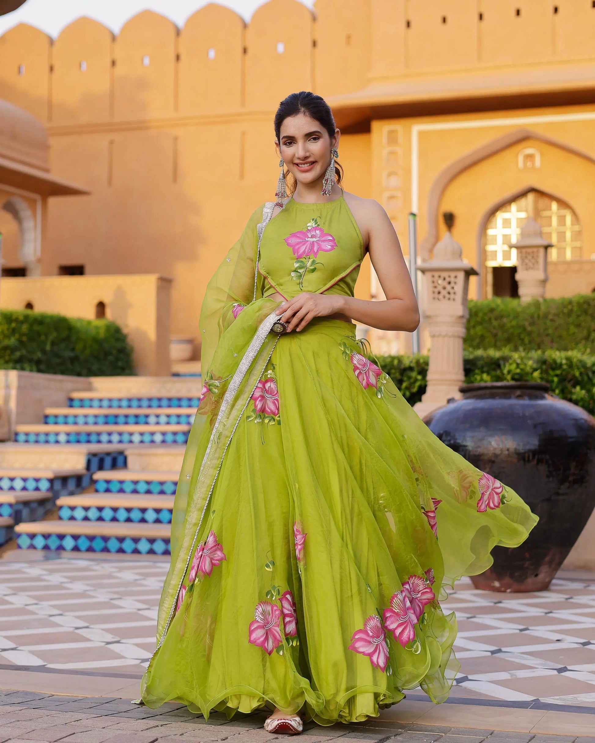 Jhuhi Handpainted Organza Lehenga Set My Store