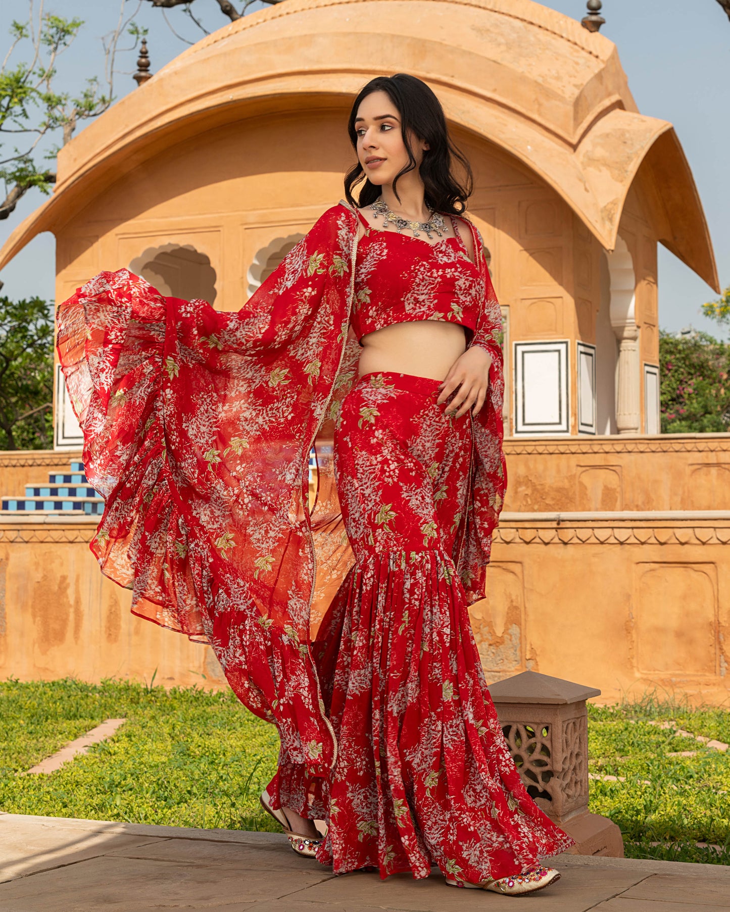 Oviya Georgette Cape Sharara Set My Store