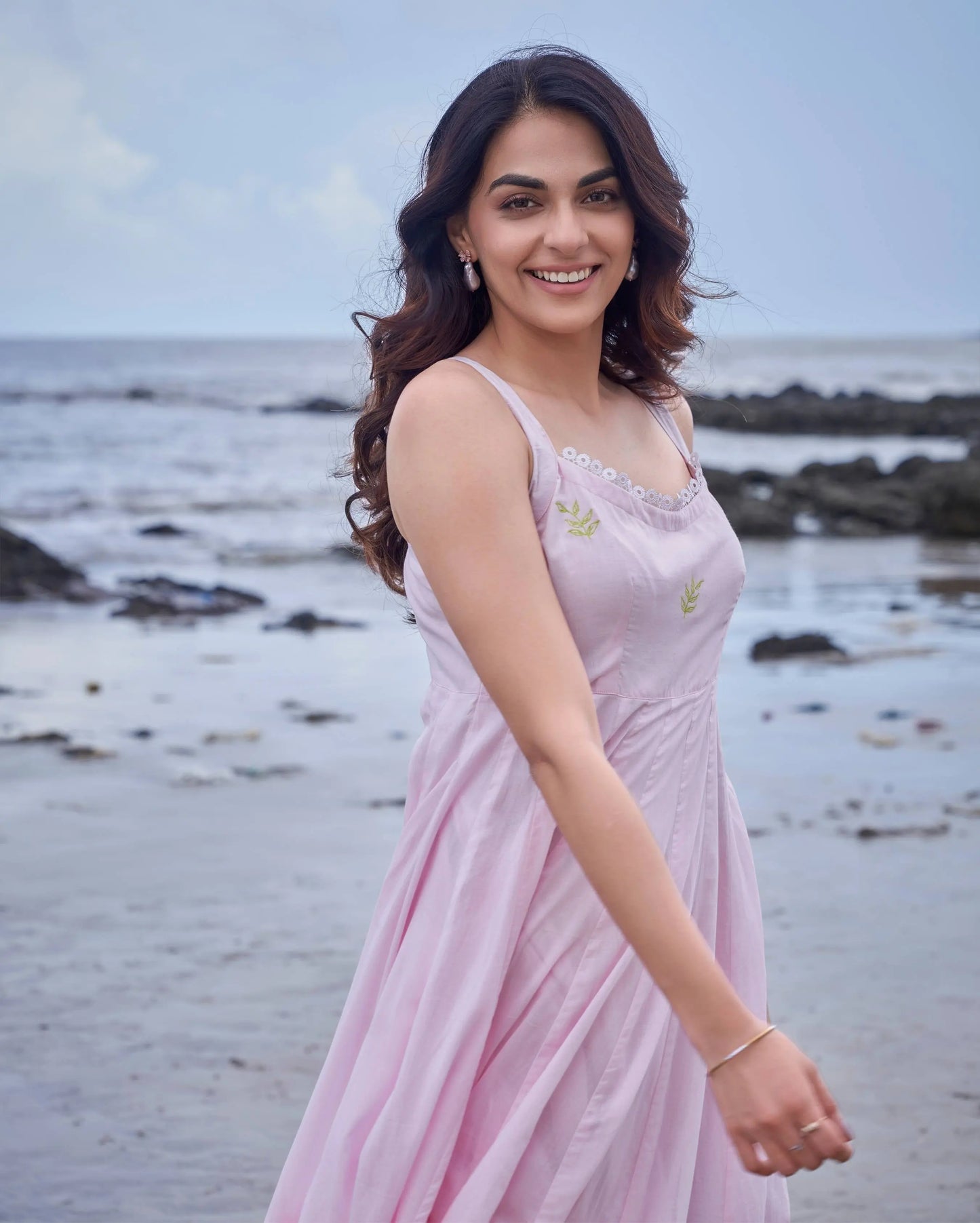 Sparrow Pink Green Colour Blocking Embroidered Cotton Dress My Store