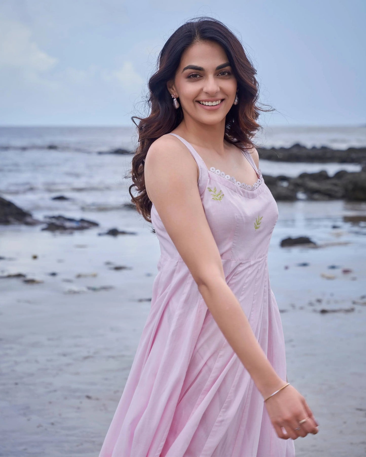 Sparrow Pink Green Colour Blocking Embroidered Cotton Dress My Store