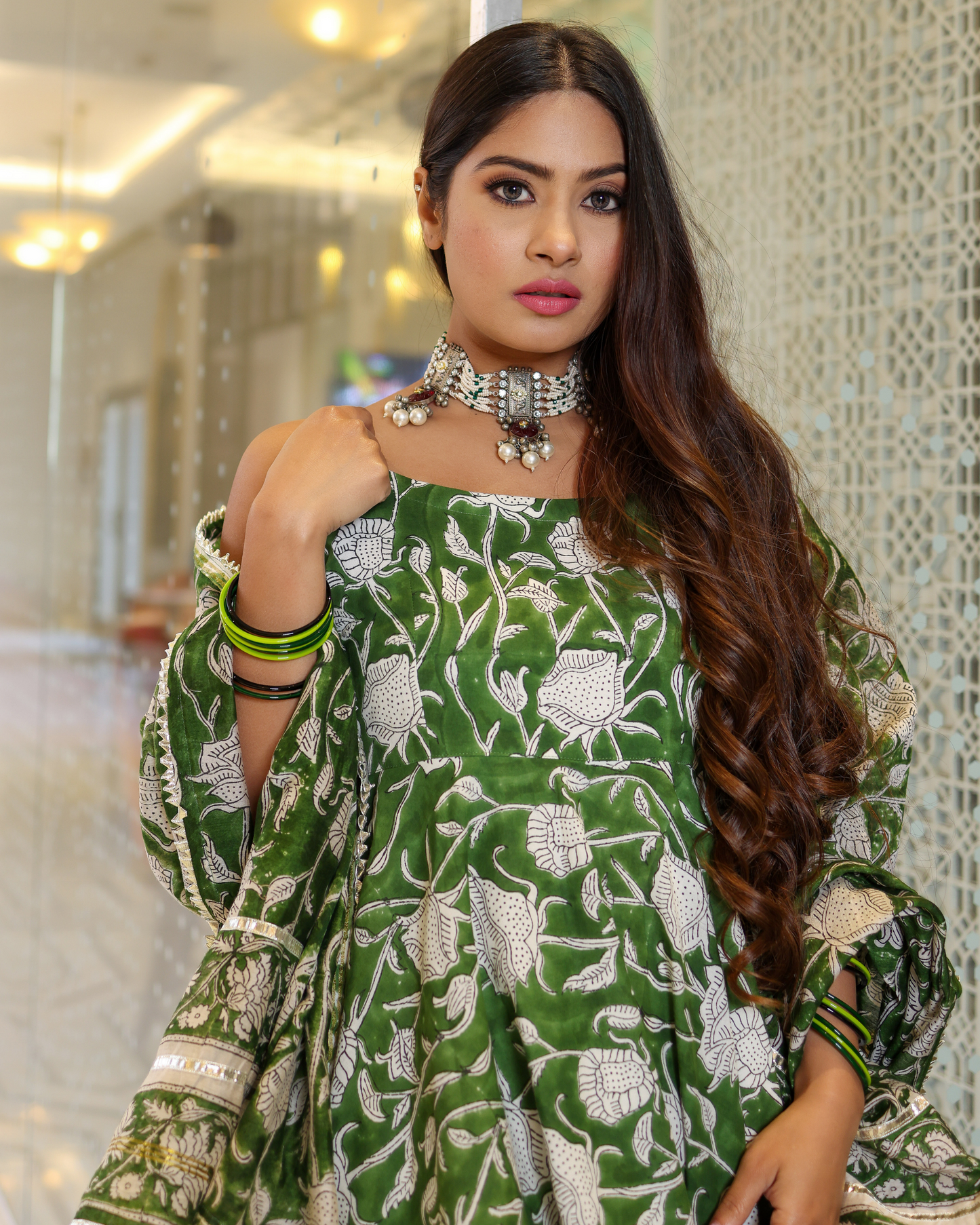 Green Butterfly Handblock Sharara Set My Store