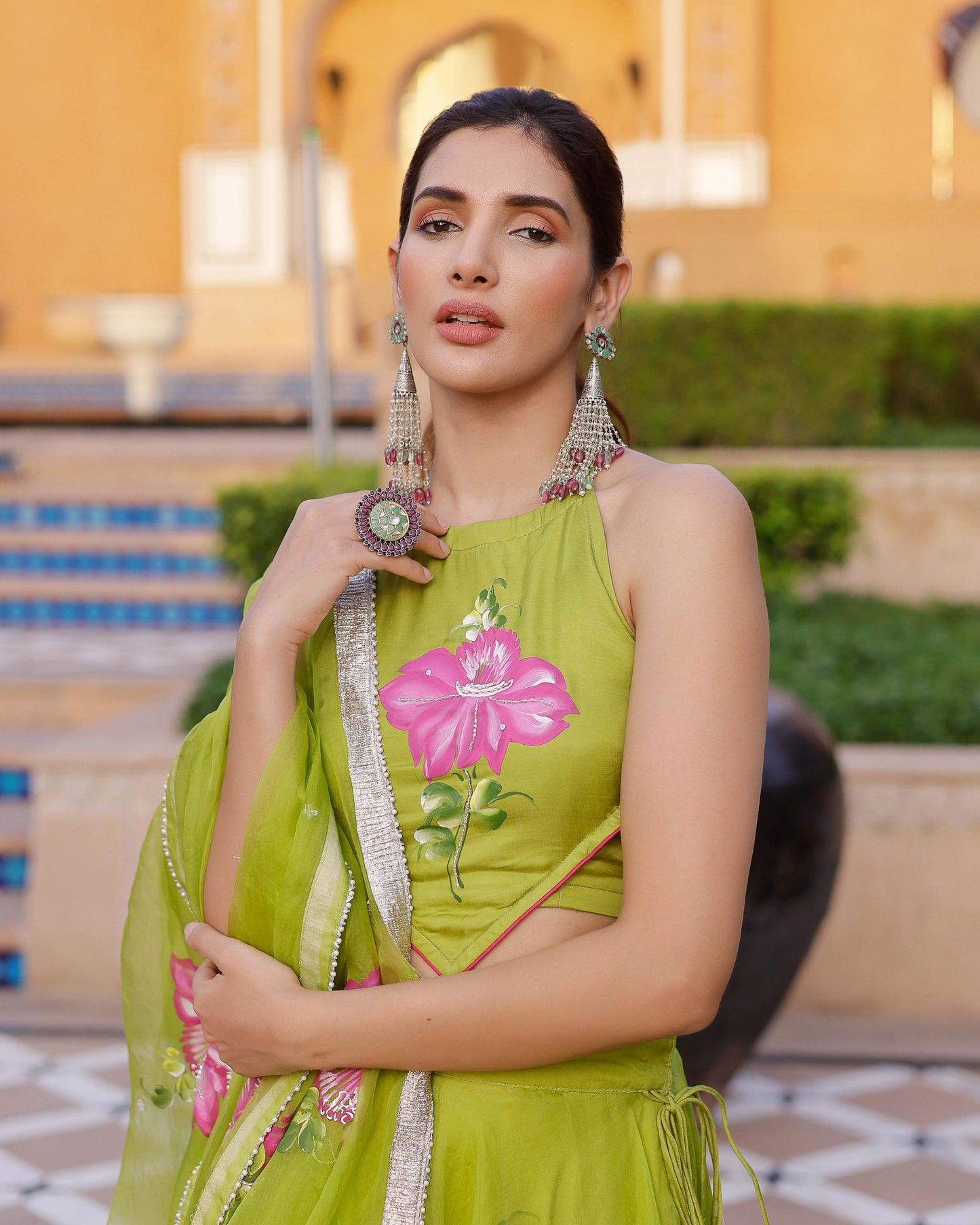 Jhuhi Handpainted Organza Lehenga Set My Store