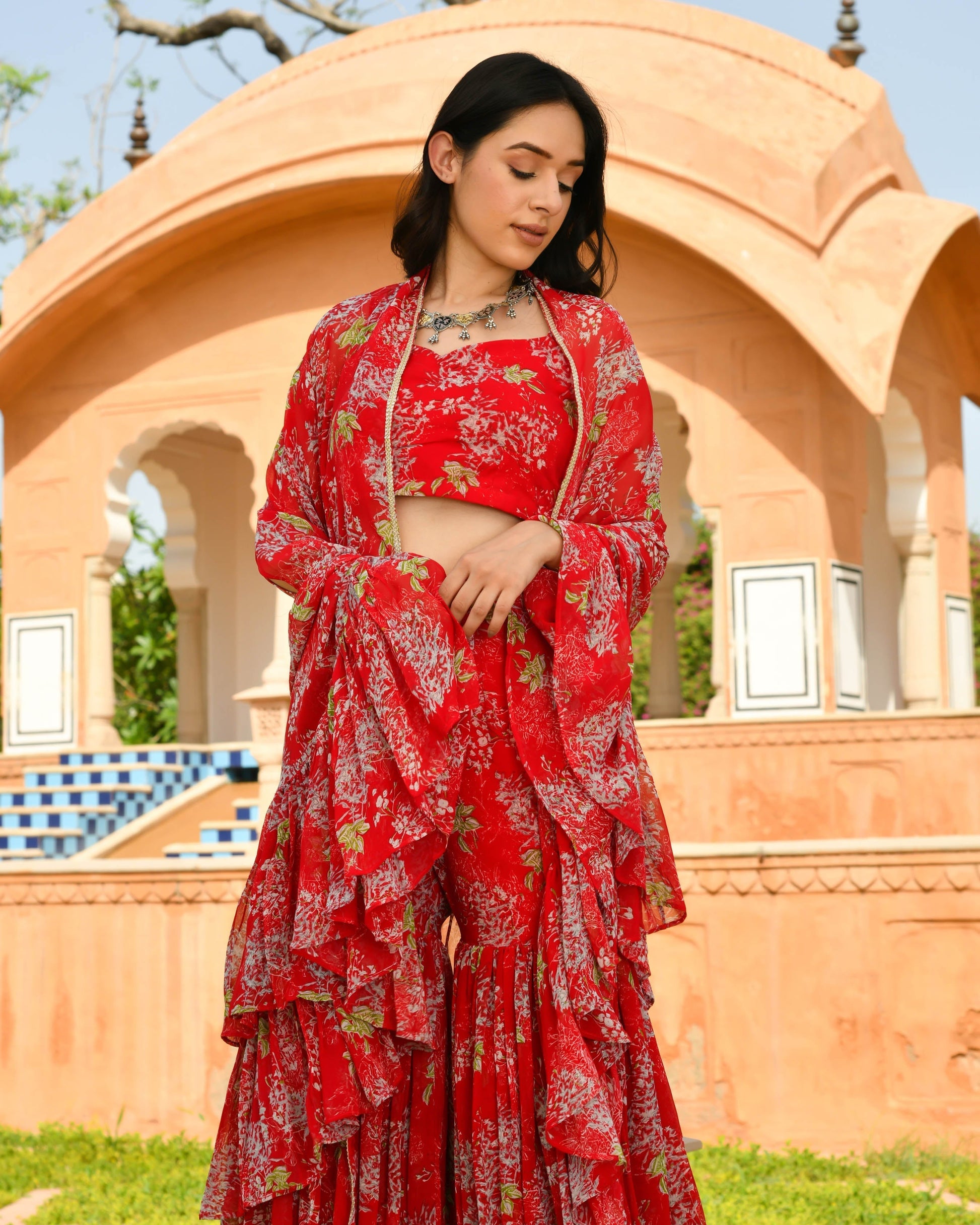 Oviya Georgette Cape Sharara Set My Store