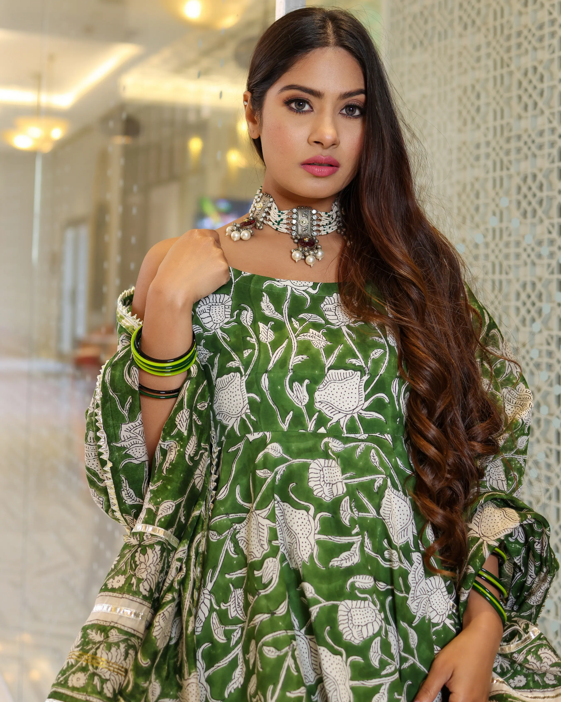 Green Butterfly Handblock Sharara Set My Store