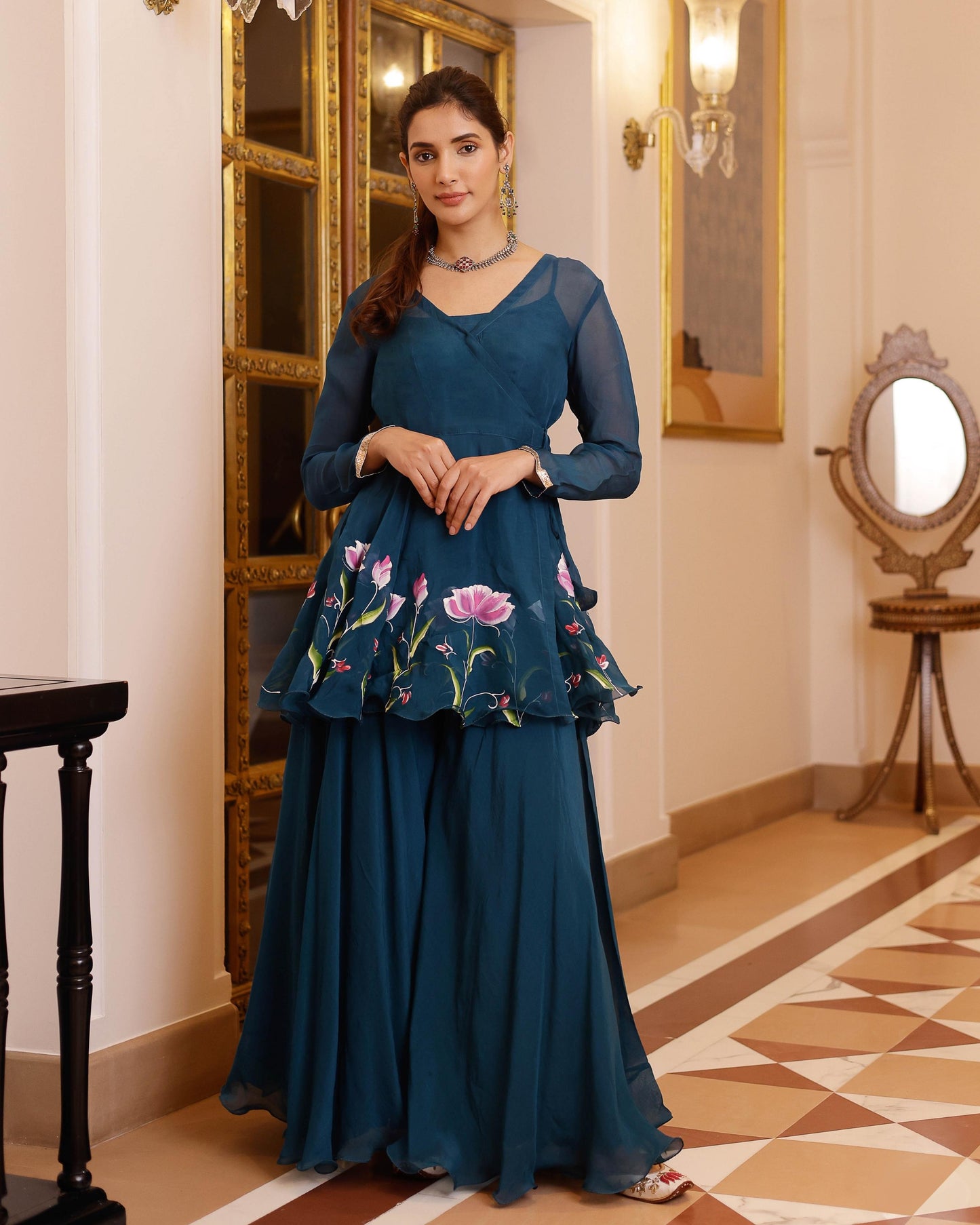 Kaasni Handpainted Organza Sharara Set My Store