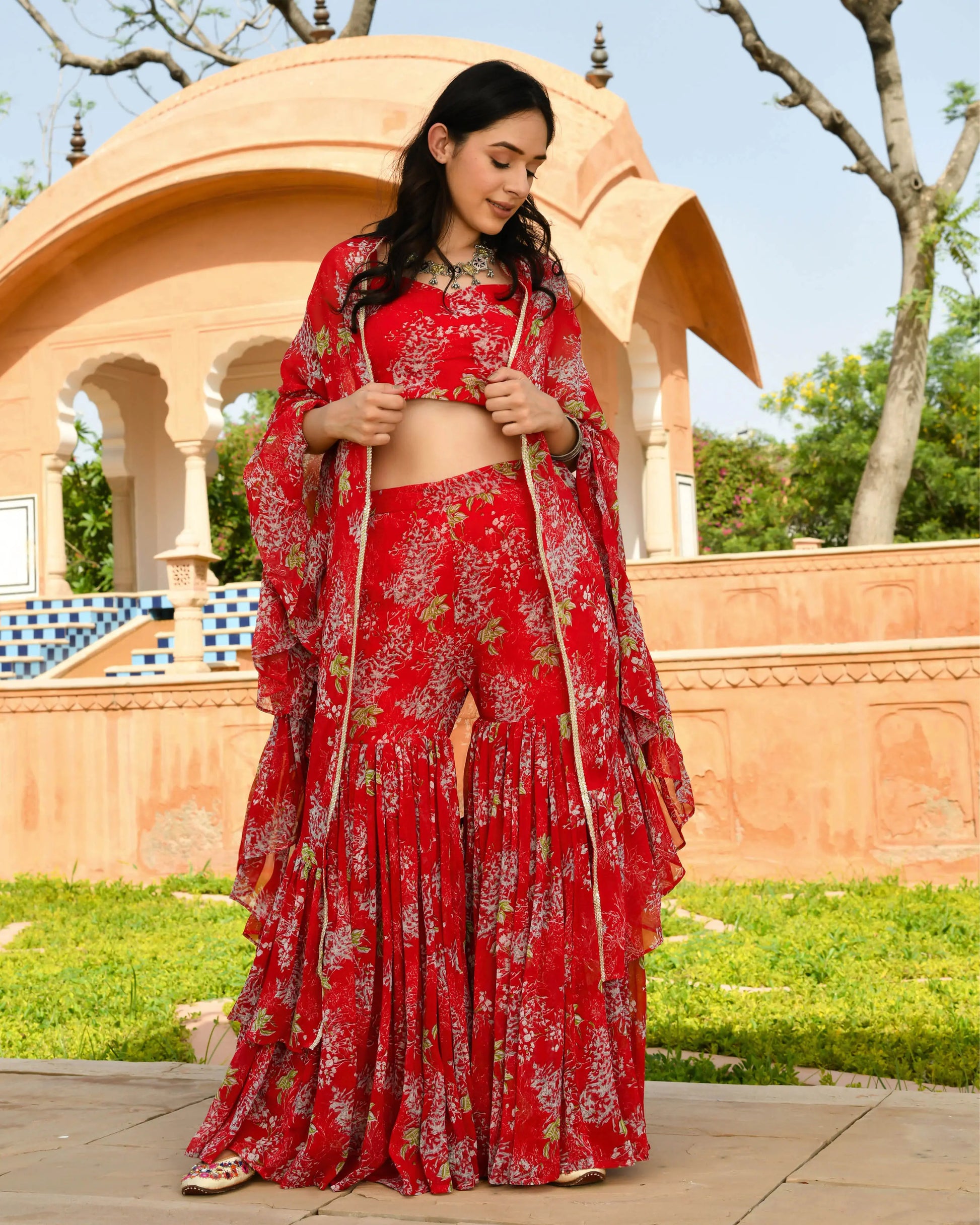 Oviya Georgette Cape Sharara Set My Store