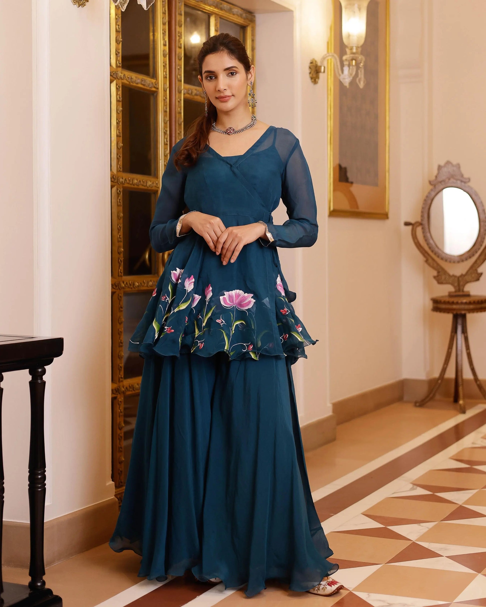 Kaasni Handpainted Organza Sharara Set My Store