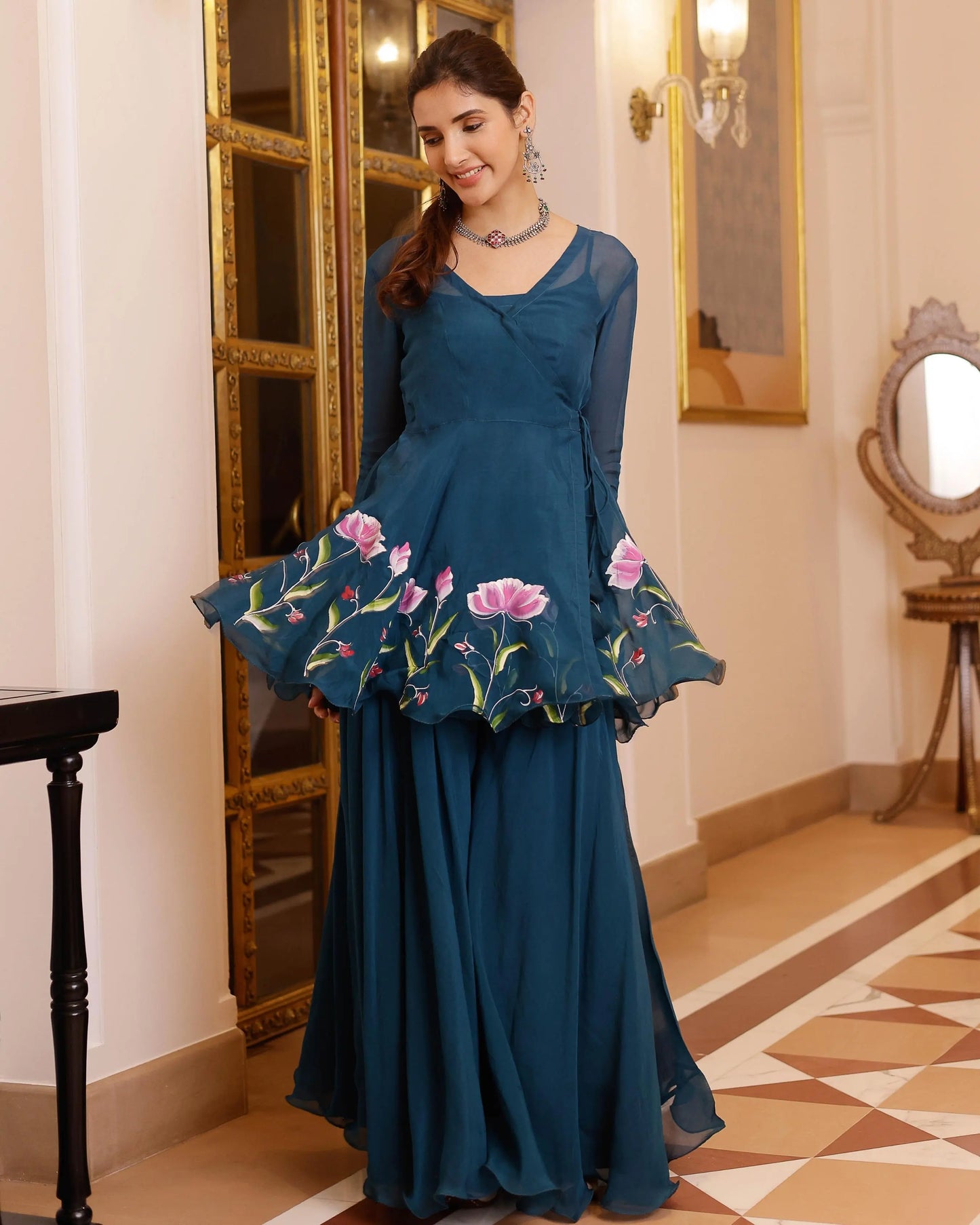 Kaasni Handpainted Organza Sharara Set My Store