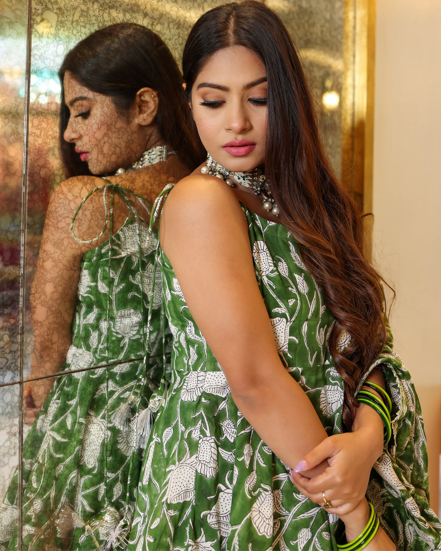 Green Butterfly Handblock Sharara Set My Store