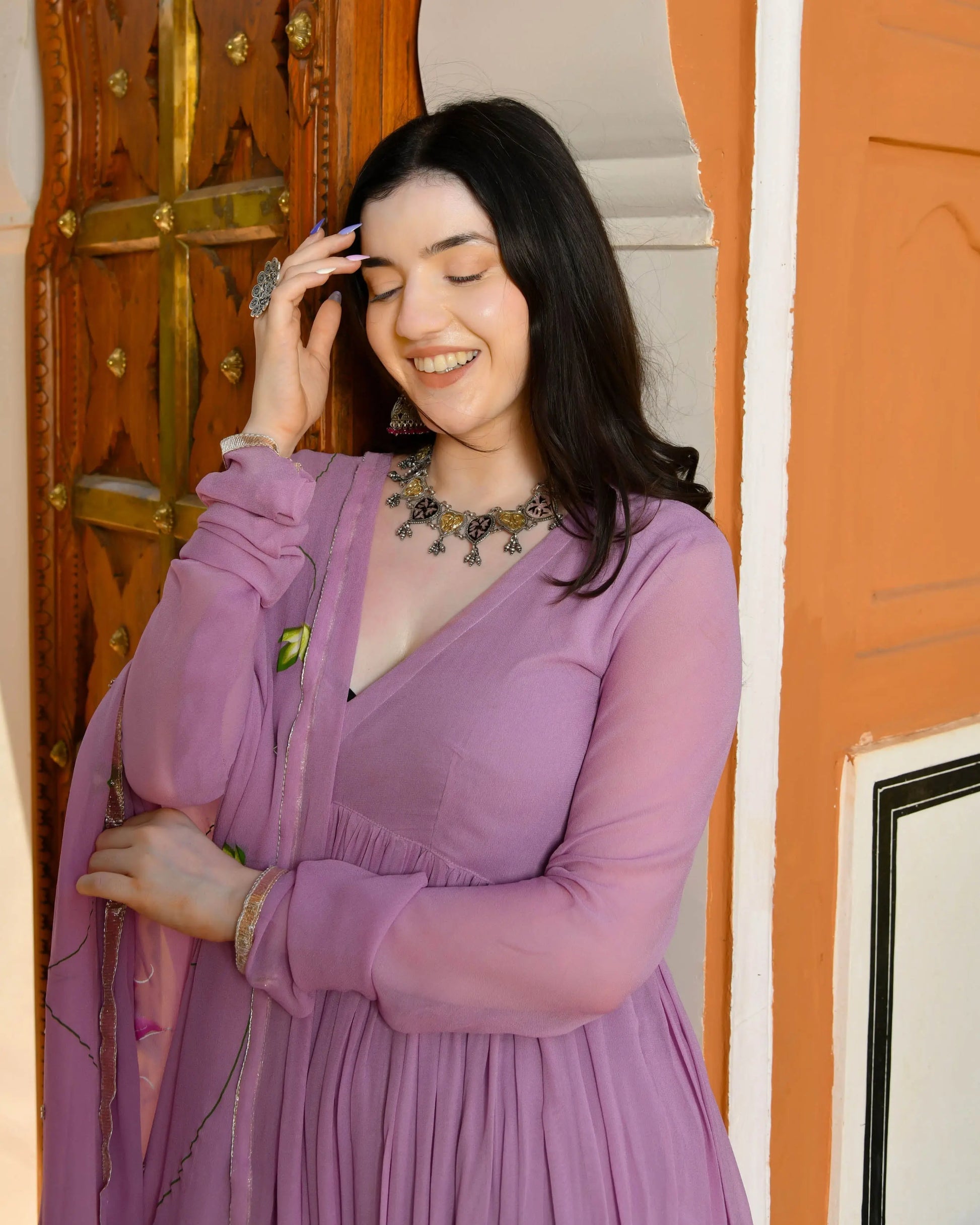 Sayuri Handpainted Georgette Suit Set My Store