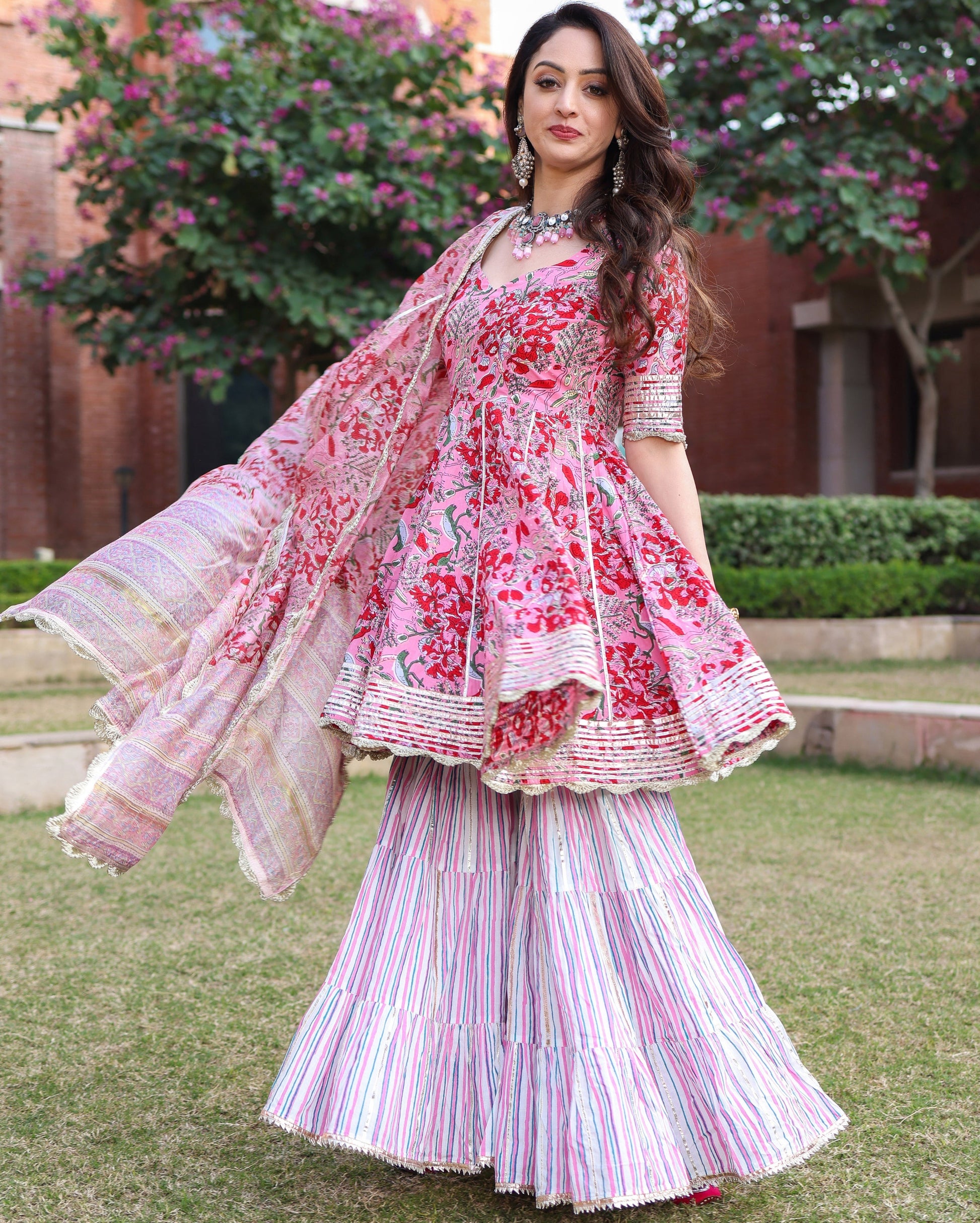 Tickled Pink Handblock Sharara Set Quick Cart