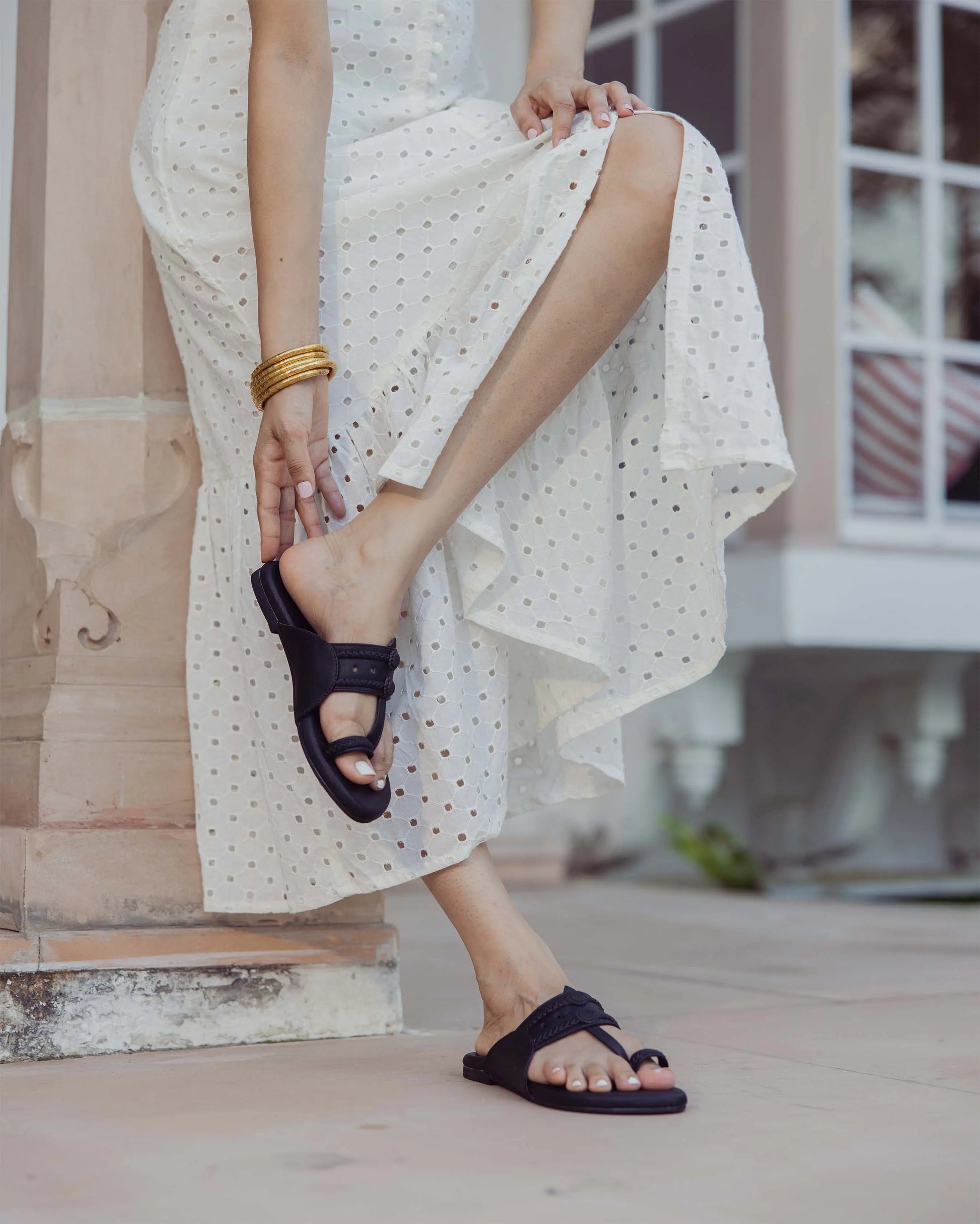 Melanie Black Solid Kolha Flats My Store