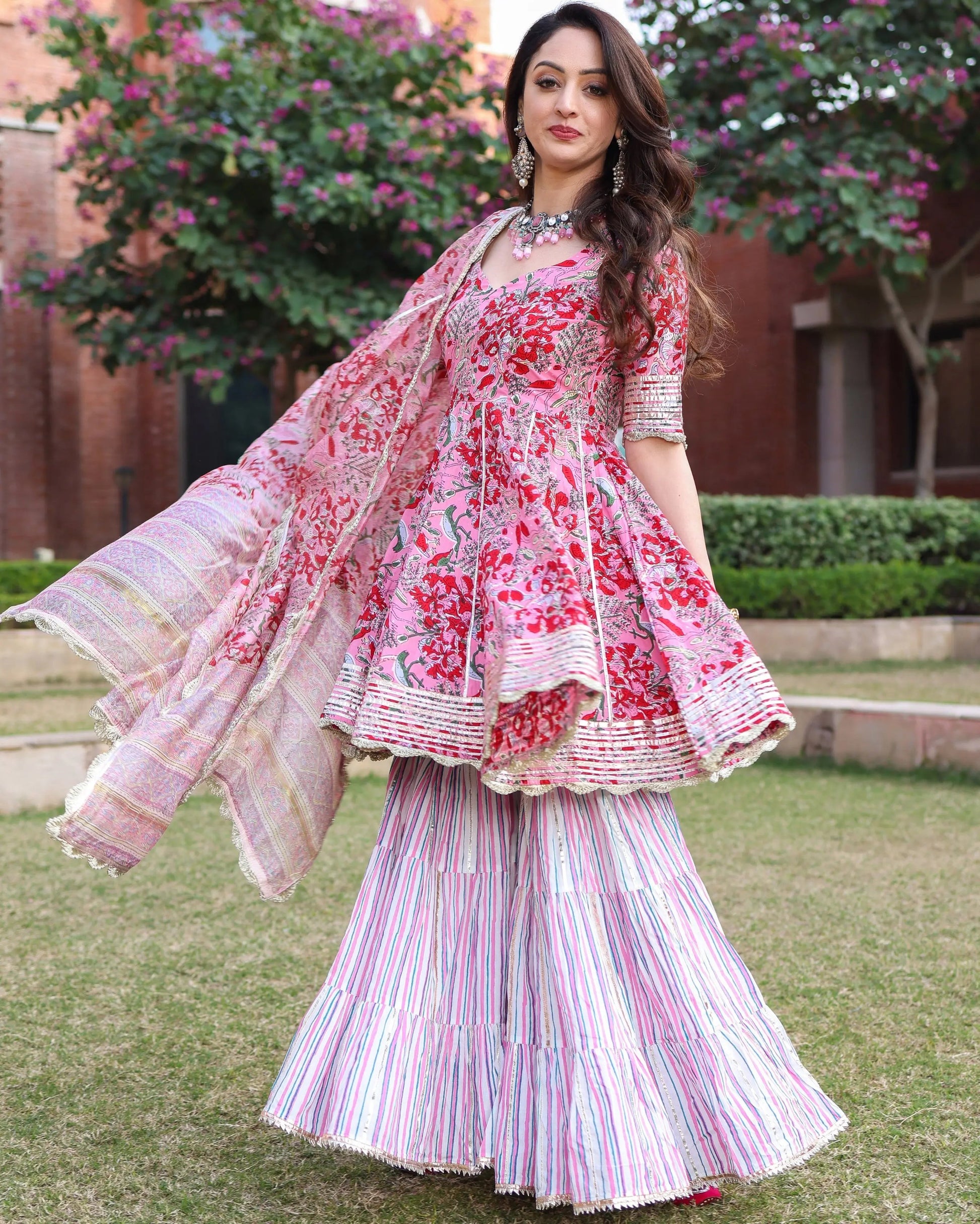 Tickled Pink Handblock Sharara Set My Store